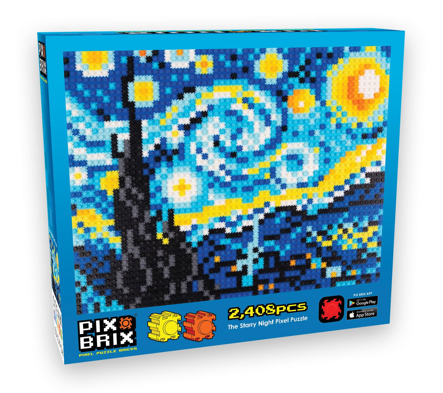 Pix Brix Pixel Art Puzzle Bricks - Starry Night Pixel Puzzle - Patented Colorful Building Bricks, Create 2D and 3D Builds Without Water, Iron or Glue - Stem Toys for Adults and Kids