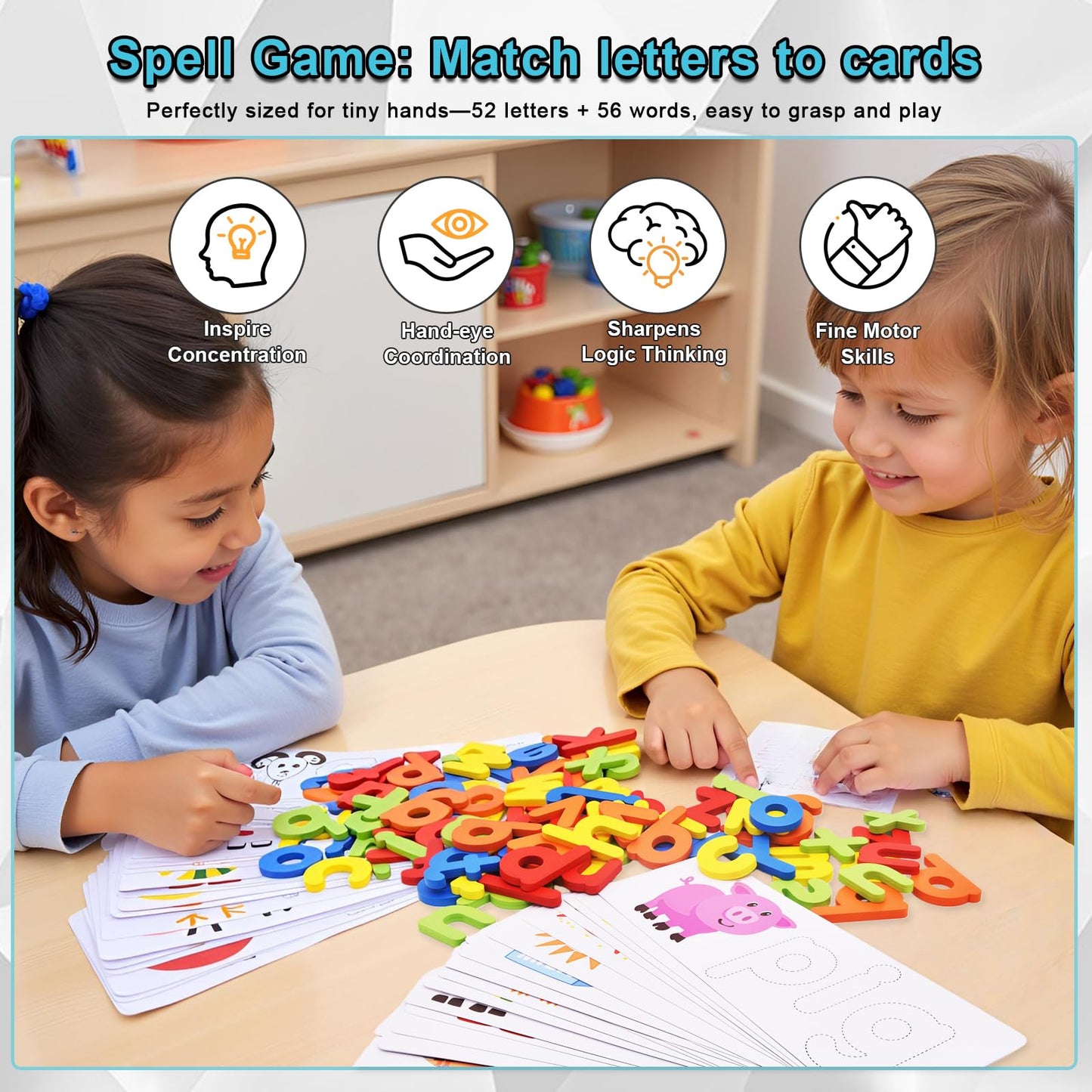 Learning Educational Toys for 3 4 5 6 Years Old Boys Girls, See & Spell CVC Word Builders with Alphabet Cards for Kids, Preschool Learning Activities Matching Letter Game, Gifts for Toddlers 3-5