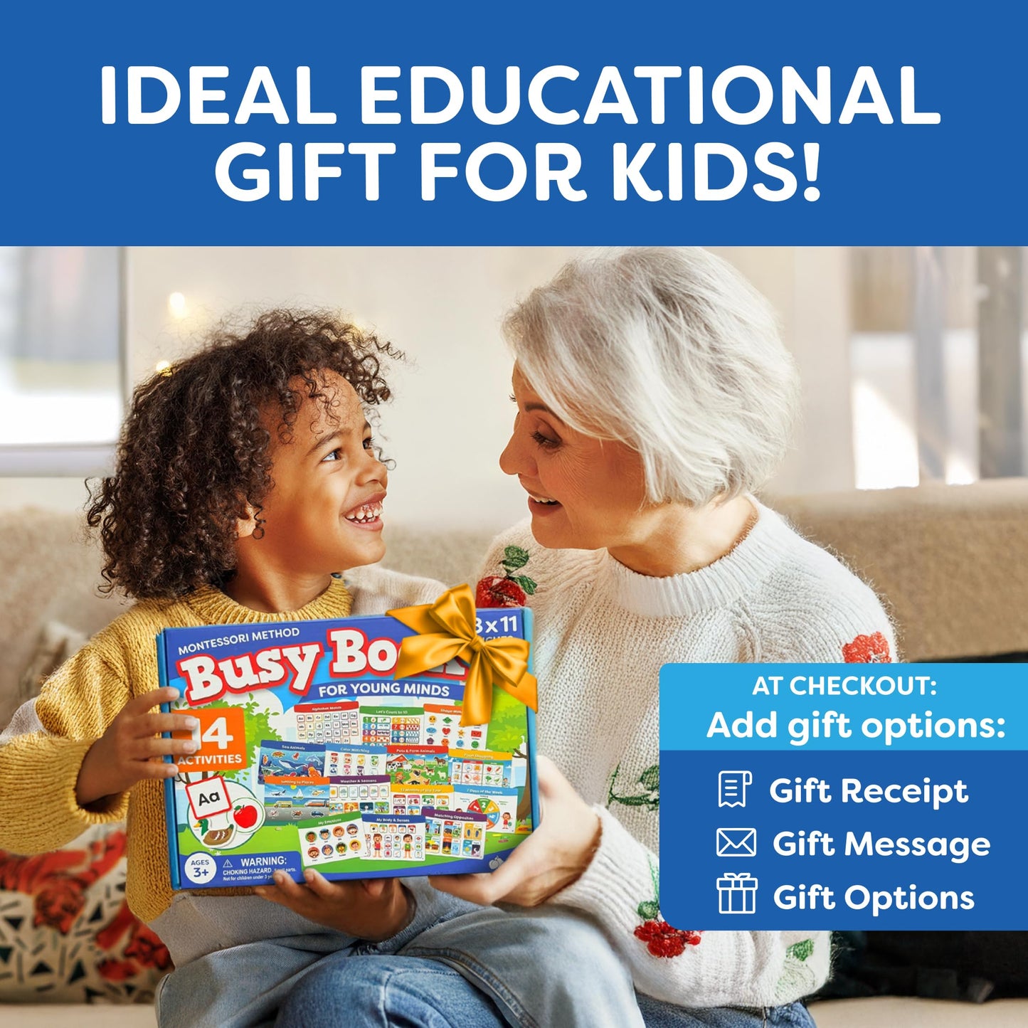 Montessori Preschool Busy Book for Toddlers Ages 3 and Up - Preassembled - Preschool Learning Activities Montessori Educational Toys - Gifts for 3 Year Old Boys, Toddler Learning Toys Activities
