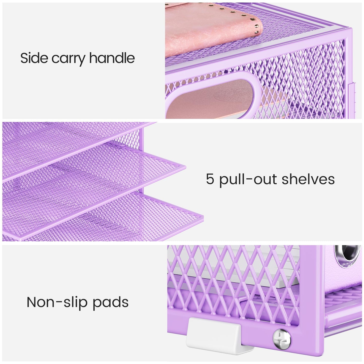 Lavatino 8-Tier Office Desk File Organizer, Letter Tray Paper Organizer with Handle, Including 5 Adjustable Slide Trays for Organizing Desktop Workspace Accessories and Supplies (Purple Metal Mesh)