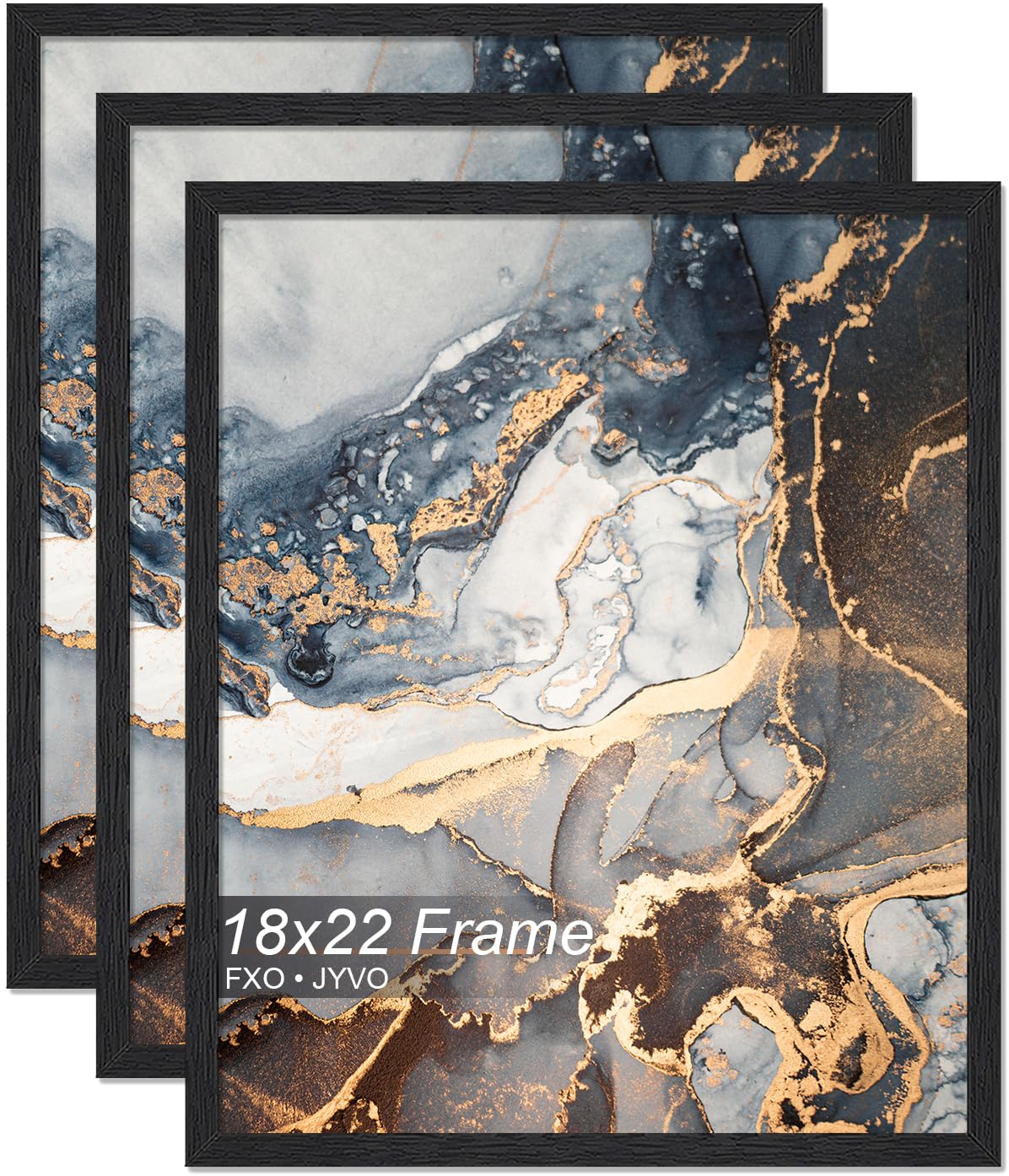 Fxojyvo Engineered Wood 18x22 Picture Frame Set of 3, Black Frame for 18 x 22 Inch Picture Poster Photo, Light Weight 18 by 22 Frame with Wood-grain for Wall - 3 Pack/Black/18 x22