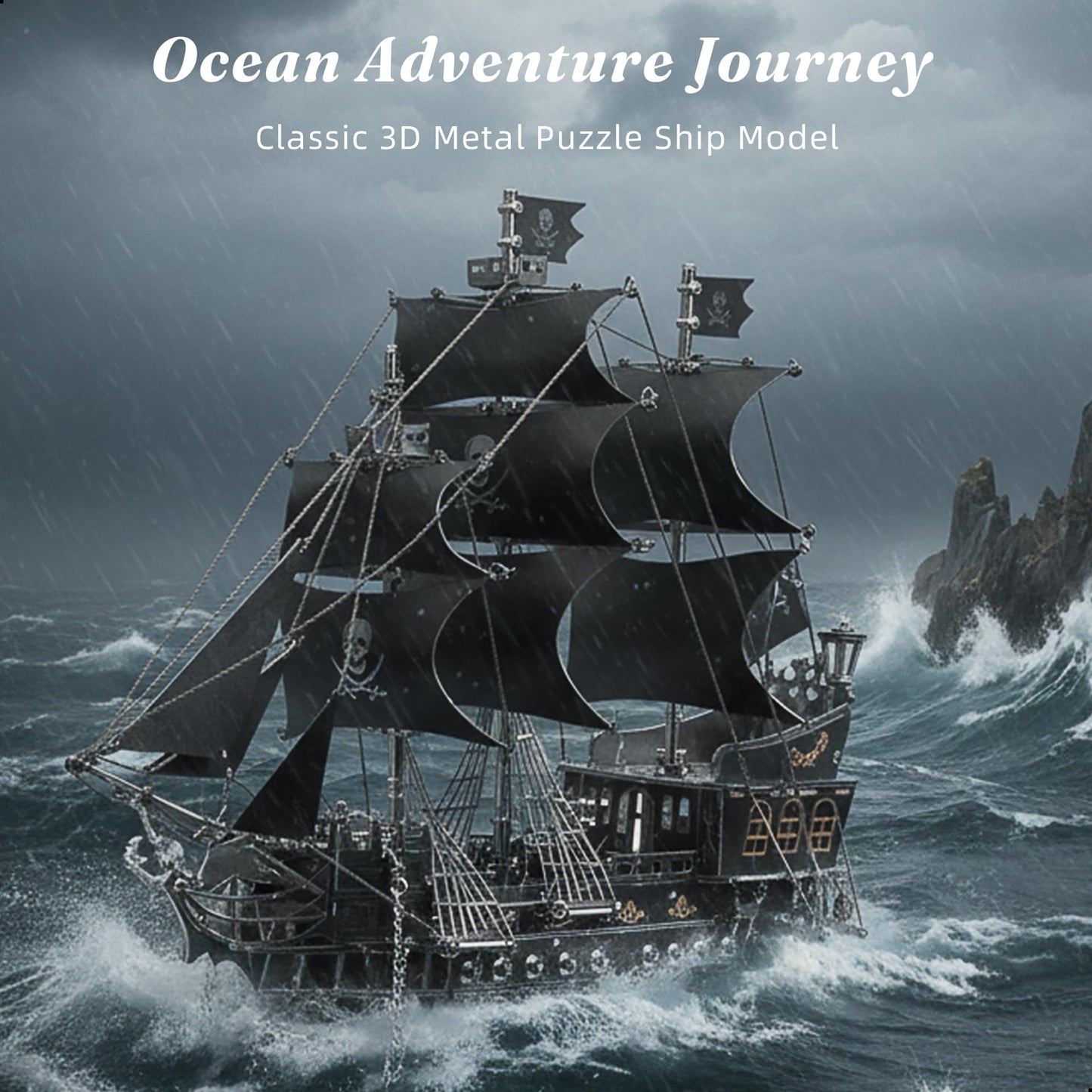 kolotesame Pirate Ship 3D Metal Puzzle Model for Adults - DIY Immersive Challenging Building Kit with Tool, 3D Puzzle Sailing Ship Model, Gift for Men or Desk Decor