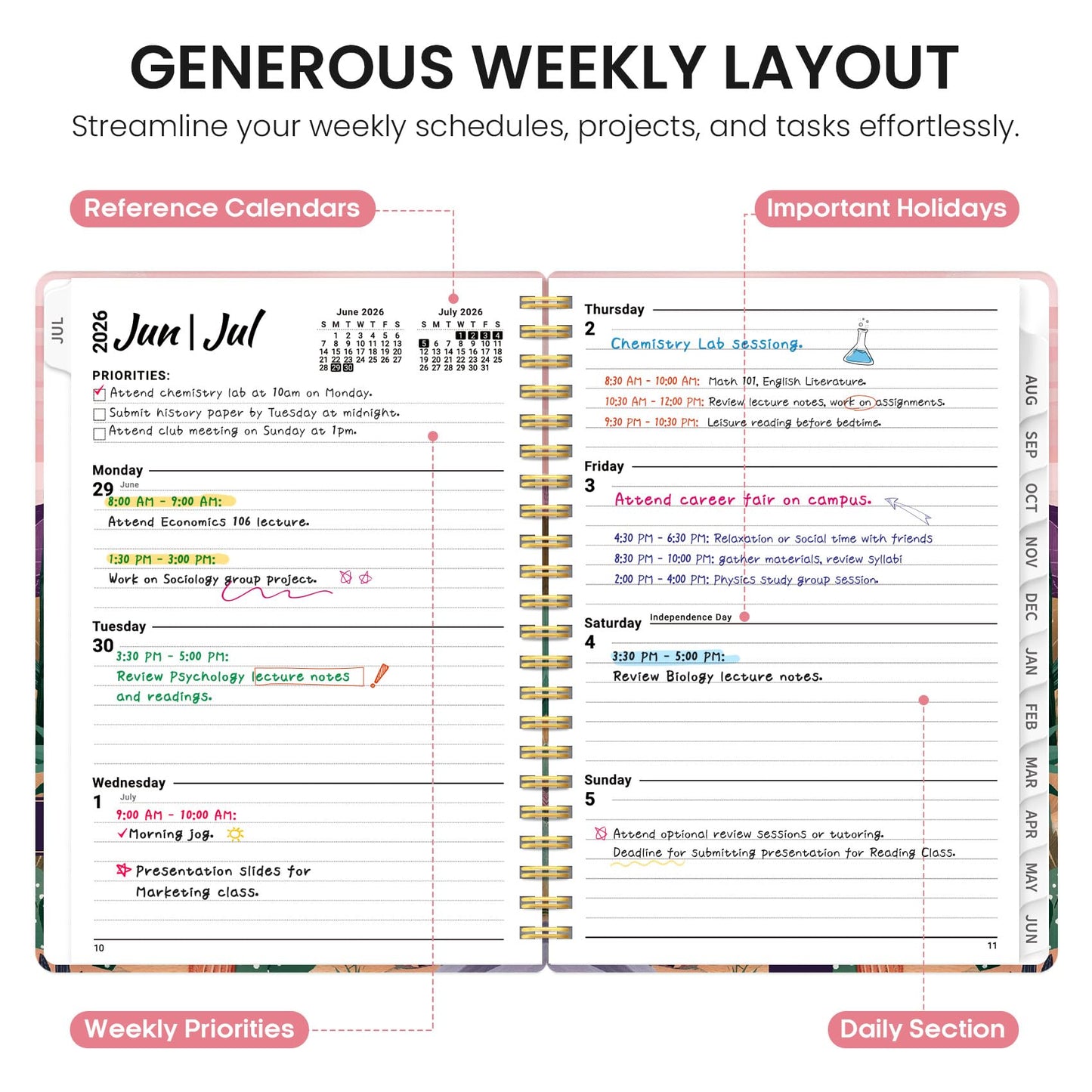 Planner 2026-2027, Academic Year Weekly and Monthly Calender Planner, from Jul 2026 - Jun 2027, Spiral Bound School Planning Book, Perfect for Teacher, Student, Women & Men, A5 (6.3" x 8.5"), Sunset Arroyo