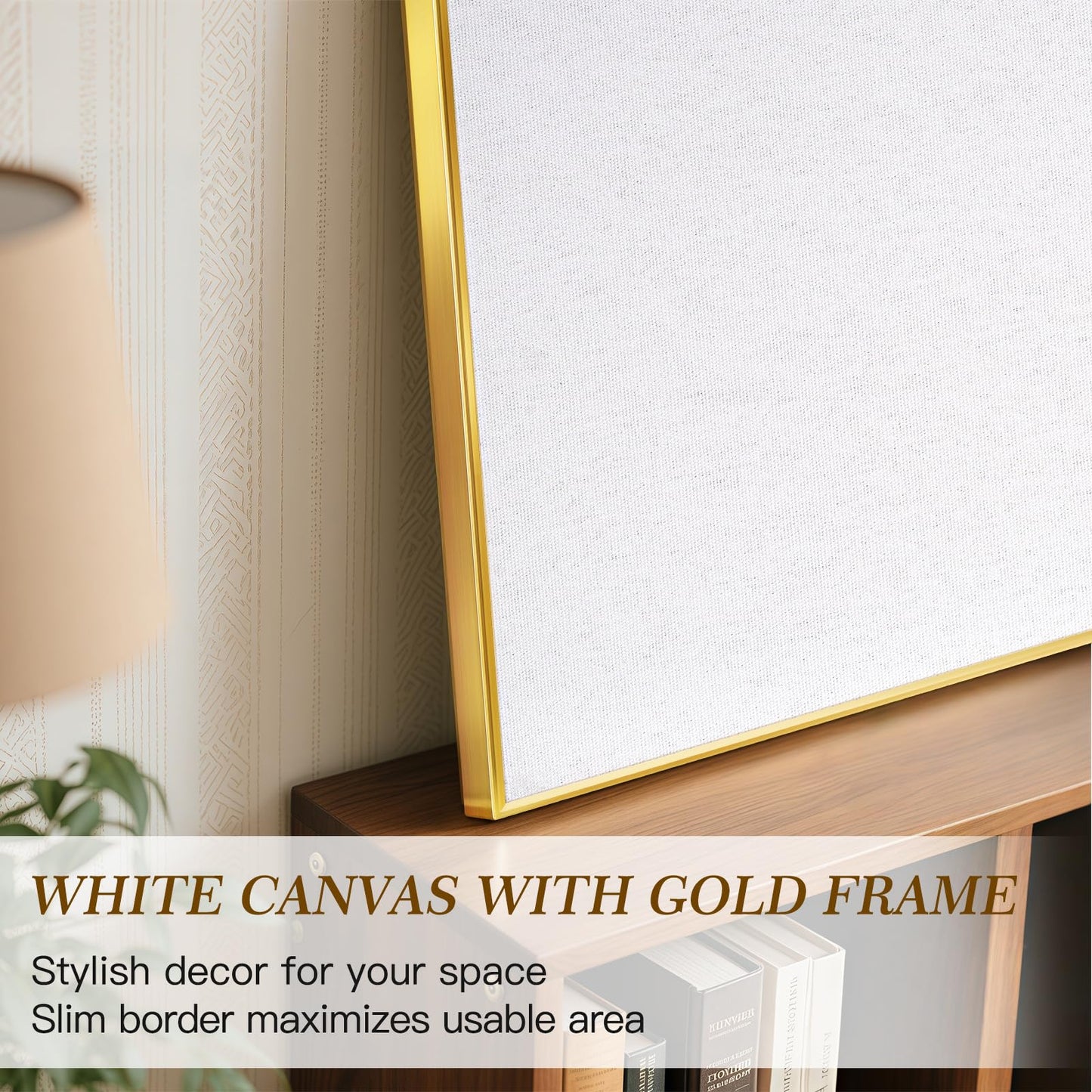 QUEENLINK Linen Bulletin Board 24 x18 Inches, White Pin Board Vision Board, Gold Aluminum Framed Fabric Cork Board for Home Office Wall Decor, 10 Push Pins