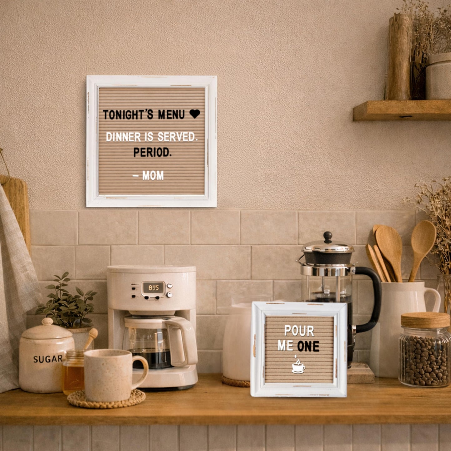 Letterboards + Mini Letterboards Bundle - Cappuccino 10x10 Felt Letter Board with Stand & 6x6 Mini Letter Boards Set of 3 – Farmhouse Baby Announcement & Back to School Changeable Message Board Bundle