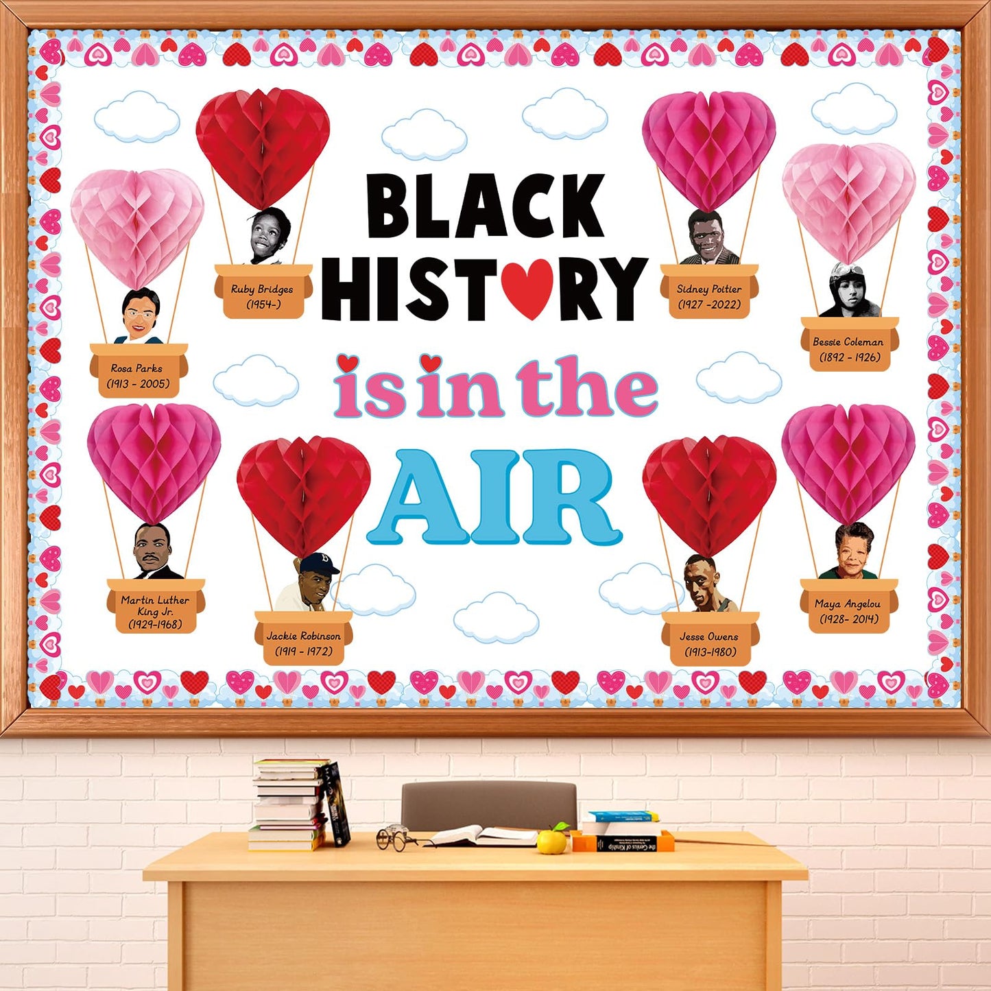 3D Valentine's Day Black History Month Bulletin Board Set Heart Shaped Honeycomb Balls Famous African American Classroom Decoration Inspirational Cutouts for School Home Chalkboard Wall Decor Supplies