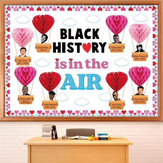 3D Valentine's Day Black History Month Bulletin Board Set Heart Shaped Honeycomb Balls Famous African American Classroom Decoration Inspirational Cutouts for School Home Chalkboard Wall Decor Supplies