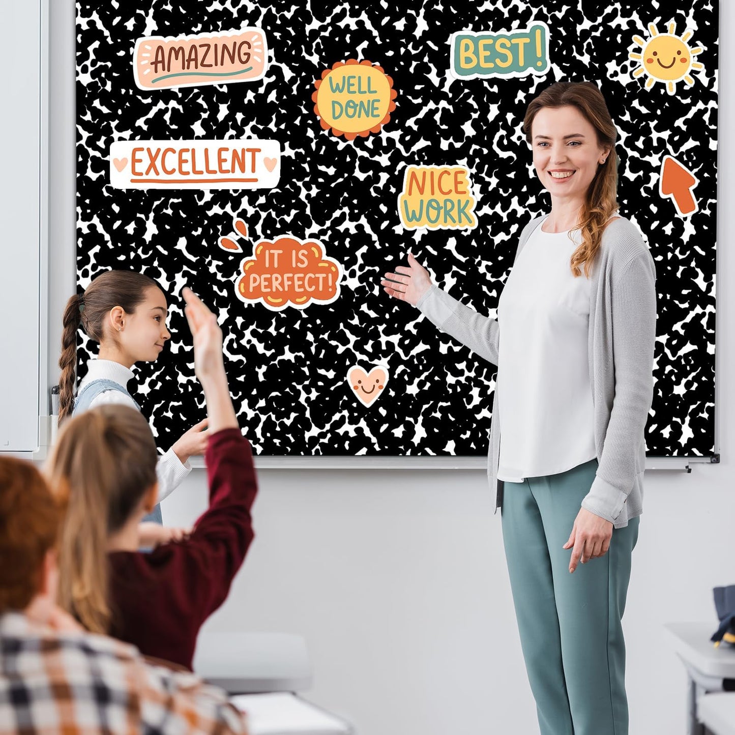 120x47 in Bulletin Board Fabric Background Back to School Classroom Decoration Large Polyester Photography Backdrop for Class Home Office Wall Decor Pillows Curtains Crafts Composition Notebook