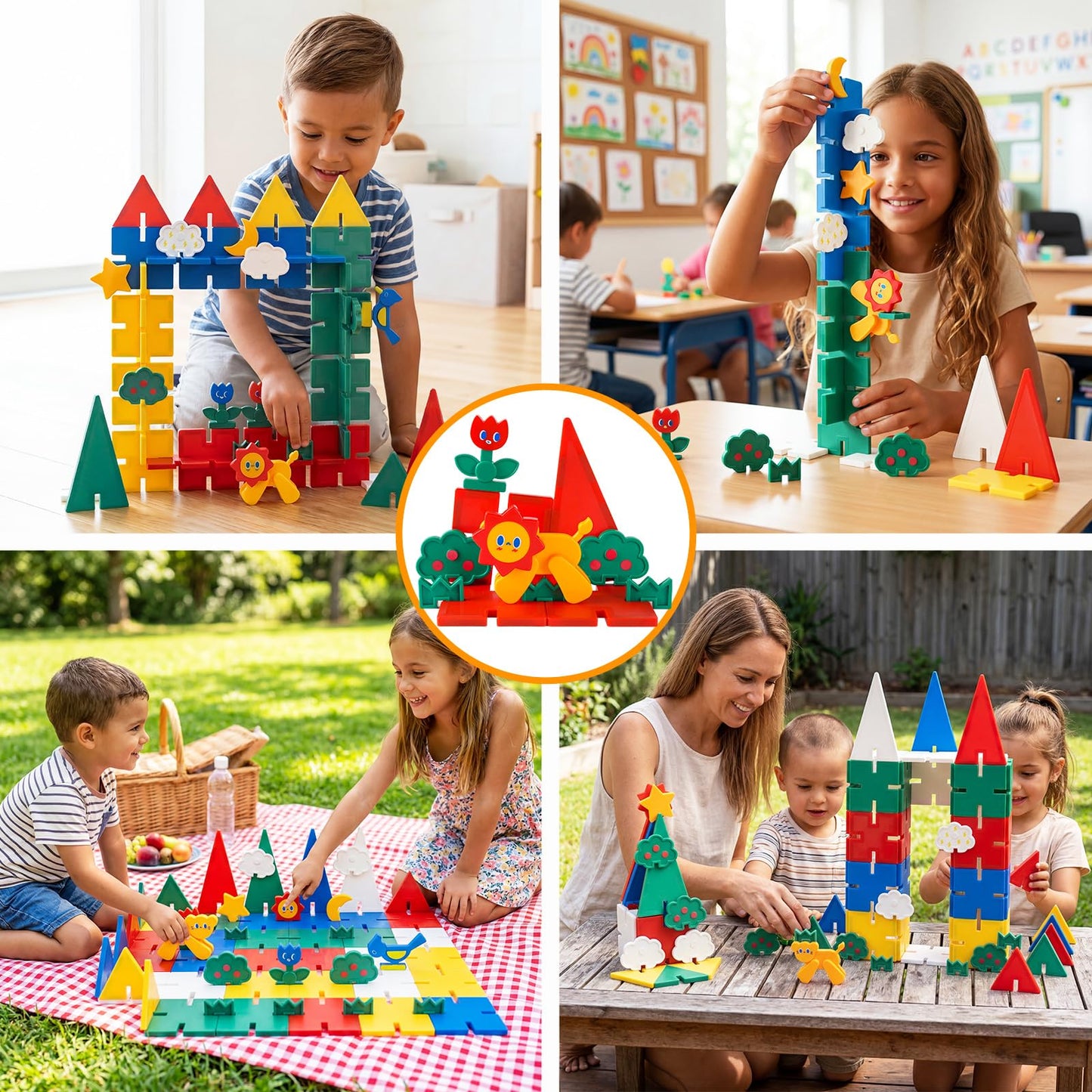 Bmag Magnetic Tiles 58PCS,Groove Interlocking Design Magnet Building Blocks with Lion, Sun,Cloud & Grass,STEM Toys for Toddlers 3+, Preschool Learning Gift for Boys & Girls