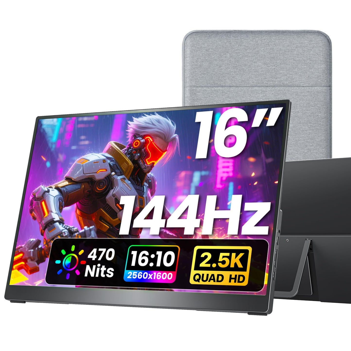 kksmart Portable Monitor for Laptop MacBook Surface PC Xbox PS5, Travel Monitor Second Screen for Laptop, HDMI USB-C VESA Compatible Built-in Speaker, 16