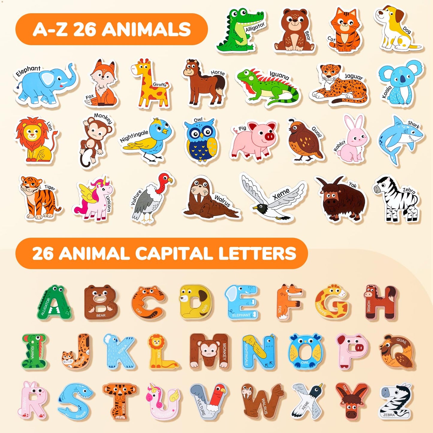 JoyCat Fridge Magnets for Toddlers – 26 Cute Animals & Uppercase Letters for Kids, Magnetic Alphabet Refrigerator Toys, Fun Educational Learning Gifts for Preschool 2 3 4 5 Years Old