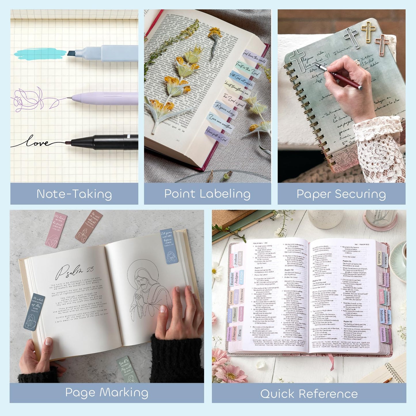 53 Pcs Bible Study Supplies, Bible Study Kit Journaling Supplies with 12 Bible Highlighters No Bleed and Tabs, 6 Pens, 6 Bookmarks, Books of the Bible Sticker and More, Christian Gifts for Women