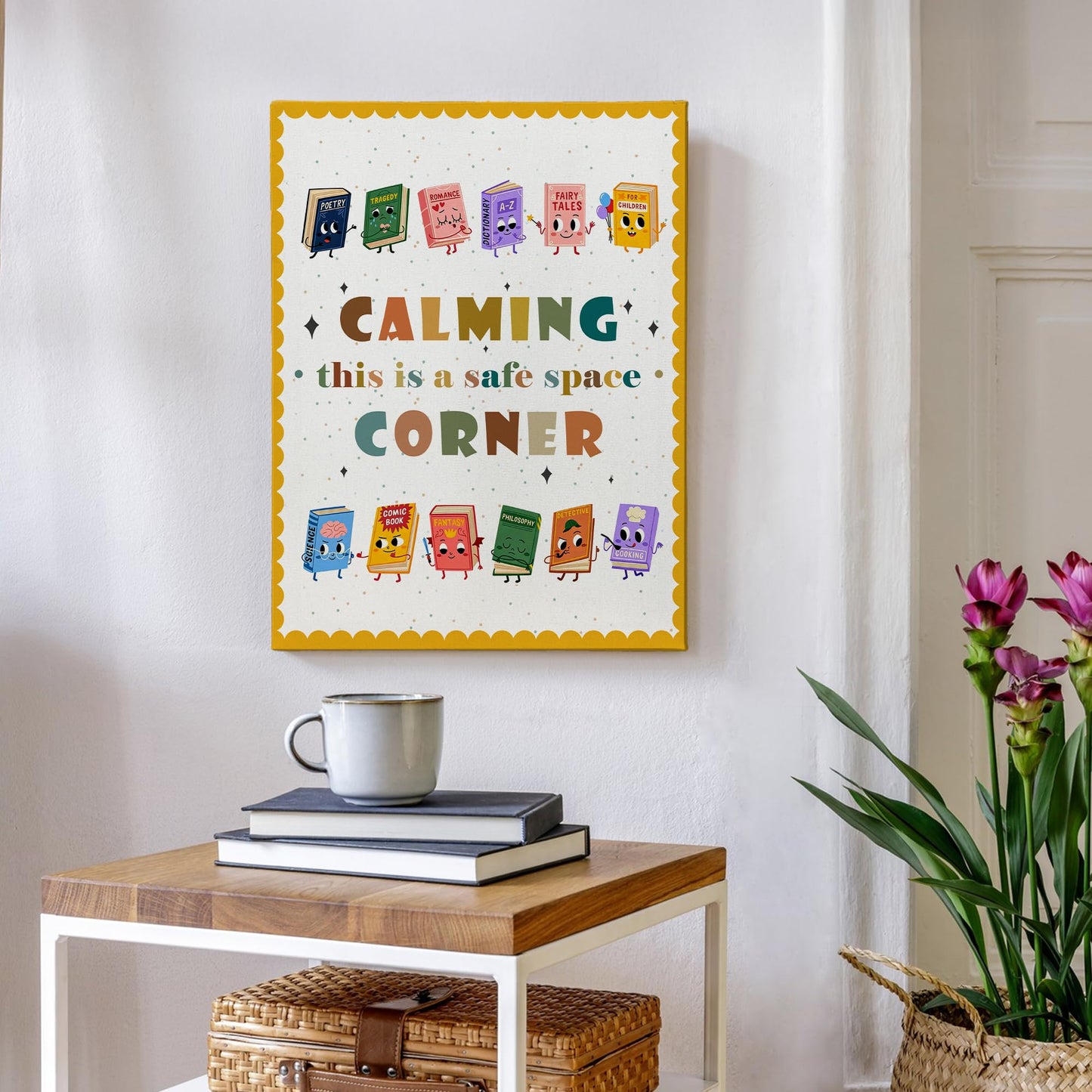 XINCEYWJ Boho Calming Corner Reading Classroom Wall Decor, Reading Nook Corner Decor, Nursery Toddler Office Canvas Art Prints Framed, Inspirational Wall Art for school Counseling Office, 11x14 In