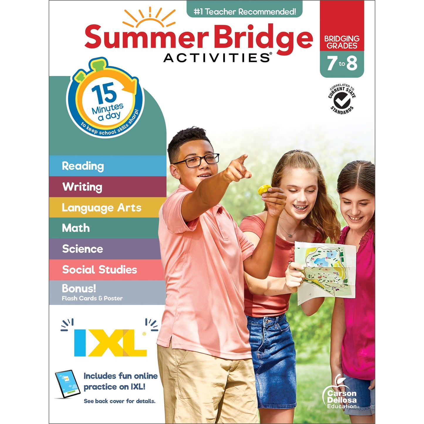 Summer Bridge Activities 7th to 8th Grade Workbooks All Subjects, Middle School Books With Math, Language Arts, Reading Comprehension, Science, Social Studies, Fitness, Flash Cards, and More
