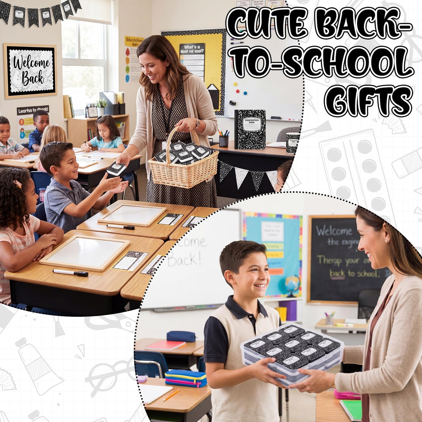 YooNotee 48 Pack Composition Book Magnetic Dry Erase Erasers 2x2 Inch, Mini Whiteboard Dry Erasers Back to School Supplies Chalkboard Cleaning Pads for Classroom Office Kindergarten Decor