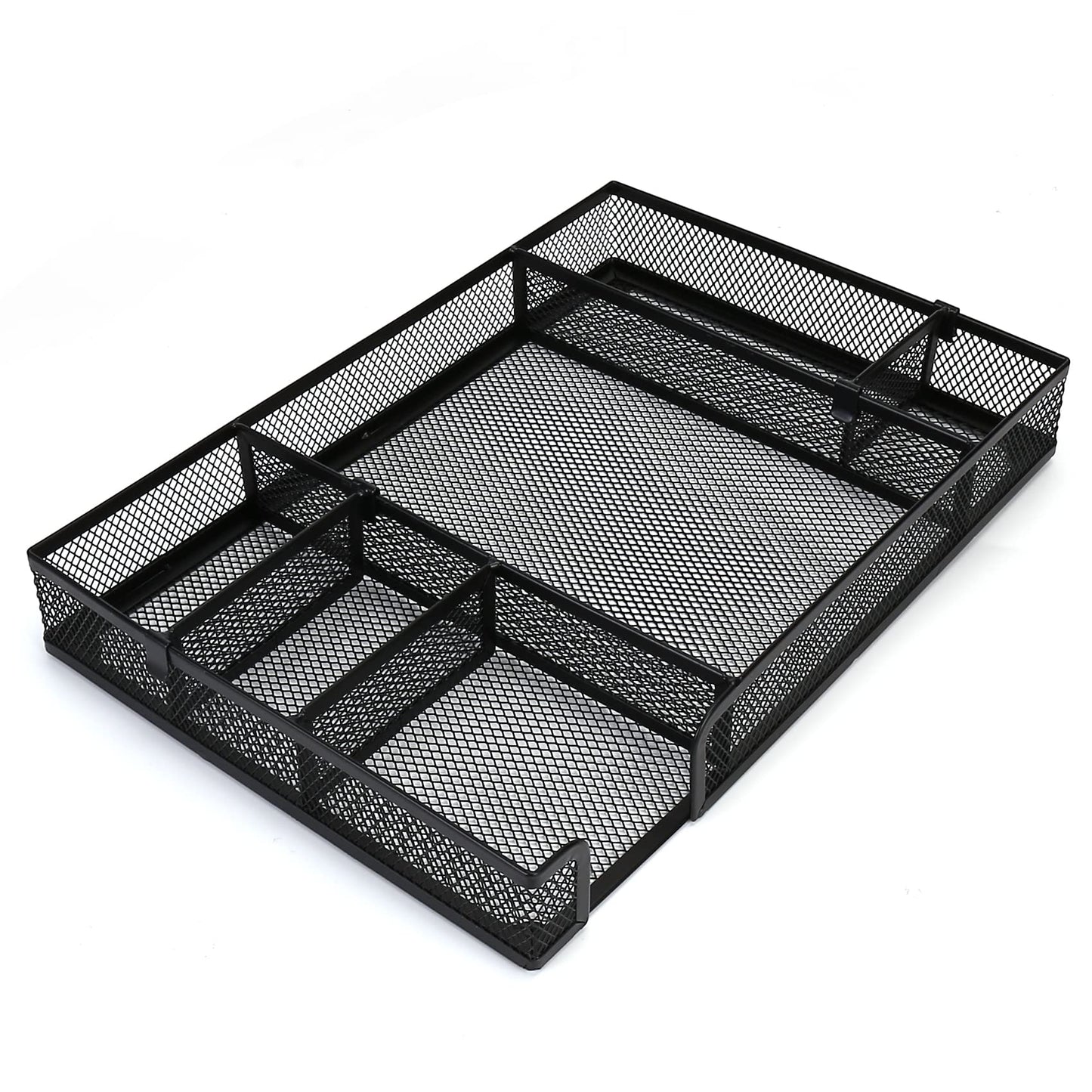 EsOfficce Desk Drawer Organizer Tray with Adjustable Compartments, 6 Grid Metal Mesh Drawer, Multi-use Desk Organizer Storage Box Set for Office,Home,School Supplies, 12.6X9X1.9 inch