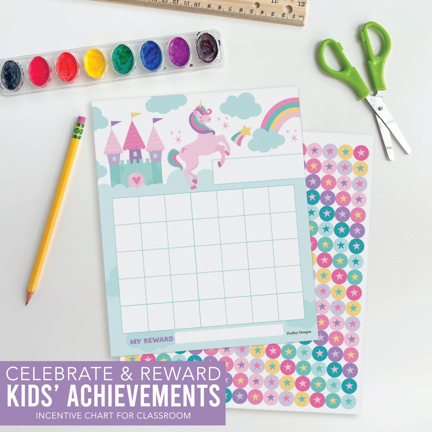 Sticker Chart for Kids Behavior at Home & Classroom - 25 Reward Chart for Kids Incentives, Gold Star Sticker Sheets, Unicorn Incentive Charts for Classroom Must Haves