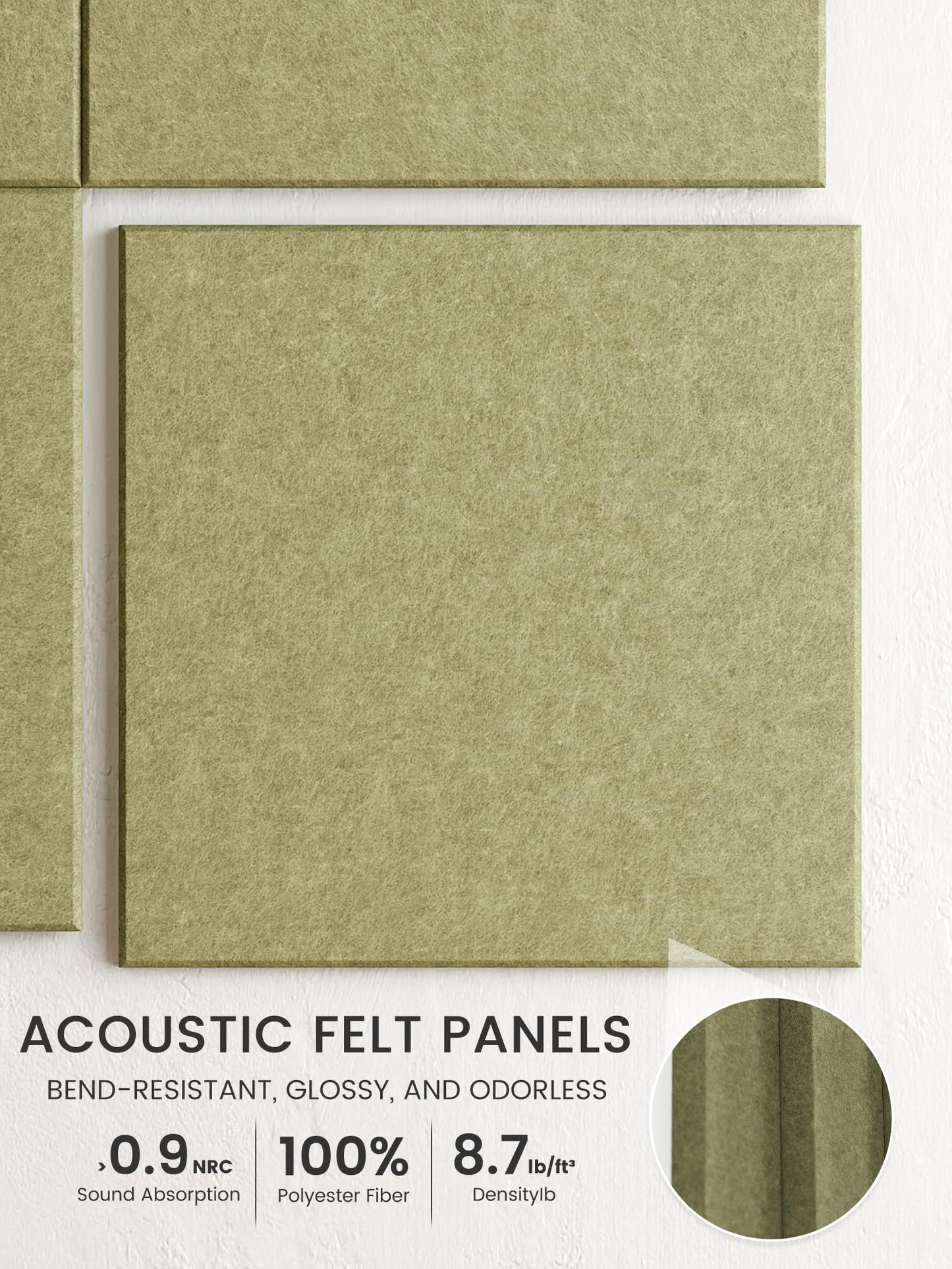 Bumusty Large Cork Board 48" x 36" Alternative - 12 Pack Felt Wall Tiles with 70 Safe Removable Adhesive Tabs, 30 Pushpins, Cork Boards for Walls Pin Board Bulletin Board Office Decor (Olive Green)