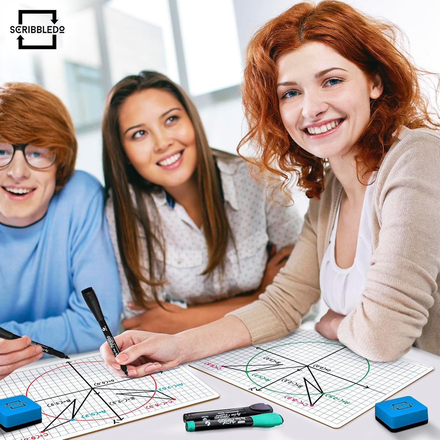 Scribbledo 5 Pack Dry Erase XY Axis Coordinate Plane Graph Lap Boards 9” X 12” for Student Teachers and Classroom Use, Math White Board - Double Sided White Boards with 5 Erasers Included