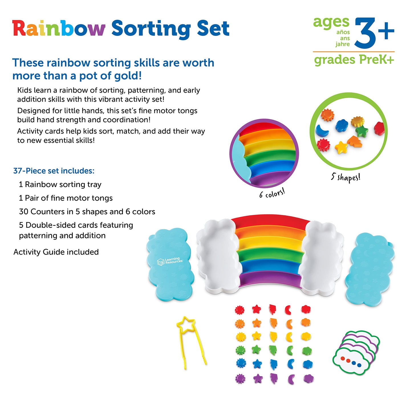 Learning Resources Rainbow Sorting Set , fine motor, sorting, patterning & addition skills, Toddler Educational Toys, sensory tray