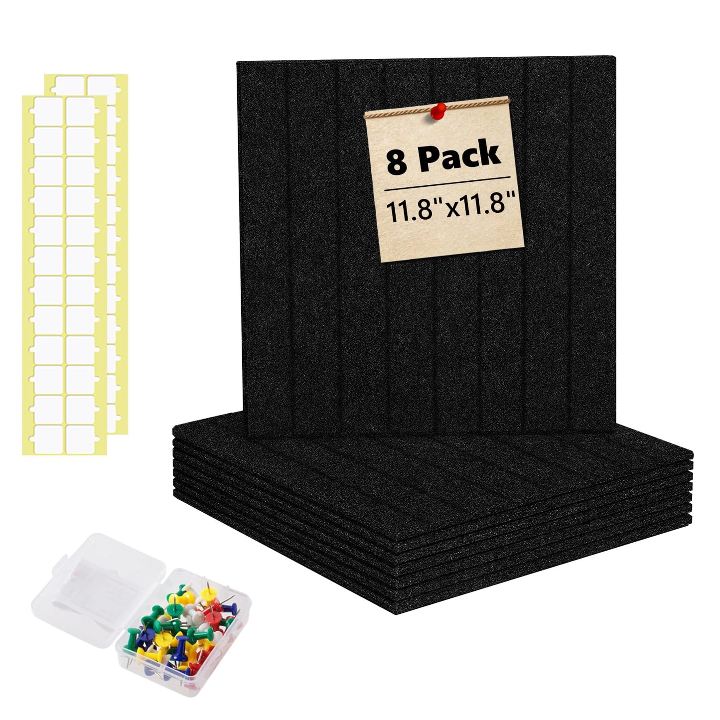 Bulletin Board 47" X 24" Cork Boards for Wall Alternative 8 Pack Black Fine-Stripe Felt Bulletin Board 48 Safe Adhesive 35 Push Pins for Office School Home Room Decor