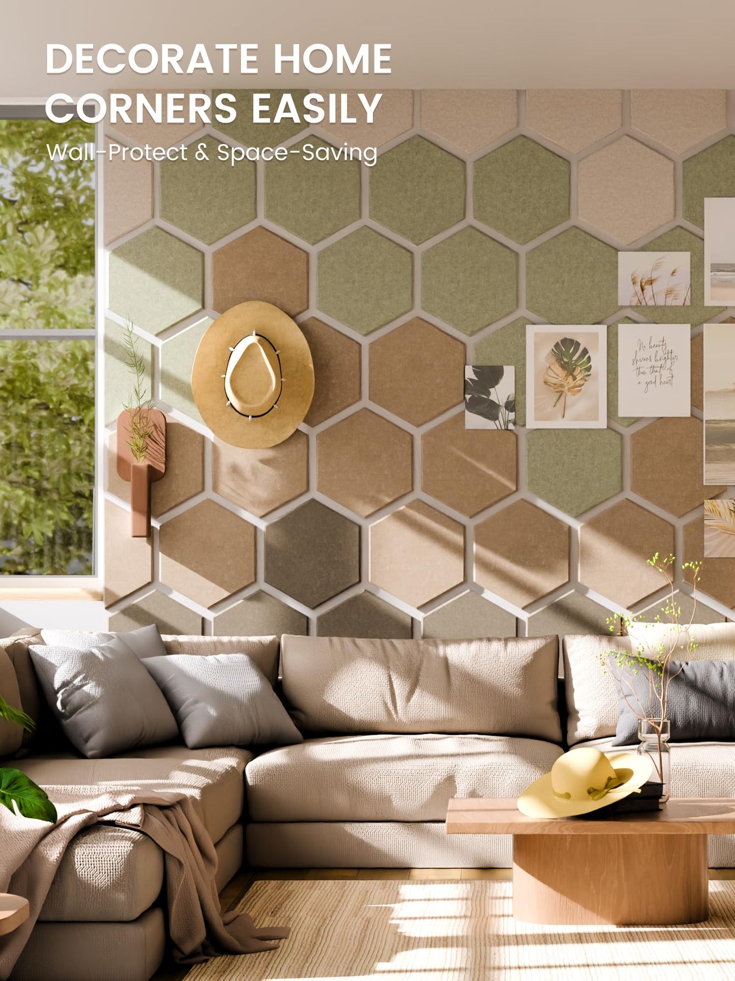 Fluxynara Hexagon Cork Board Alternative for Walls Decor-8-Pack Felt Bulletin Board Tiles,with 30 Pushpins,50 Adhesive Tabs for Office,Classrooms & Home Pin Board Felt Board-Linen Dusk