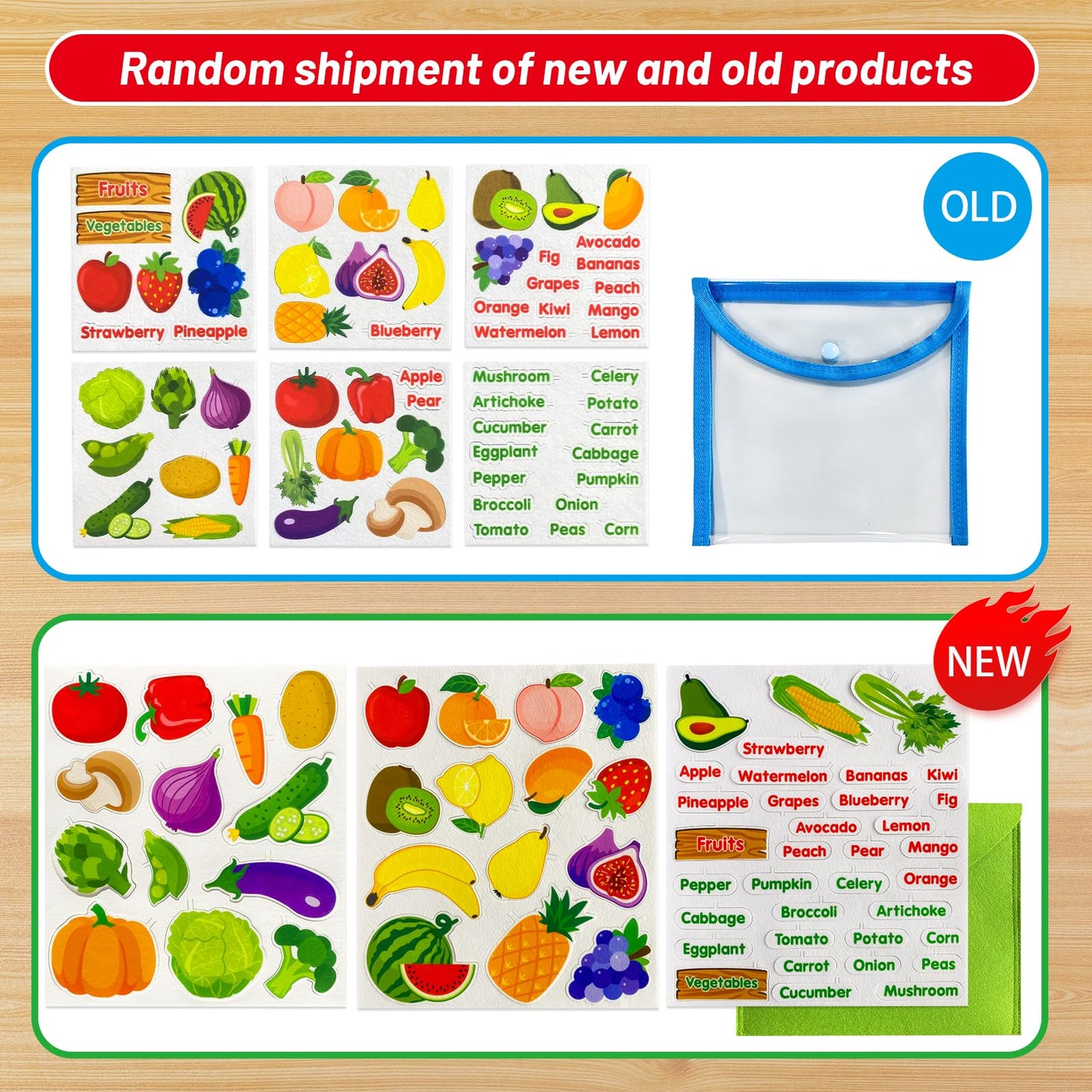 PENGFULL Felt Fruits and Vegetables Learning Pieces,62 Felt Flannel Board Pieces,Learn Common Fruits and Vegetables and Words for Kindergarten,Preschool,Toddlers