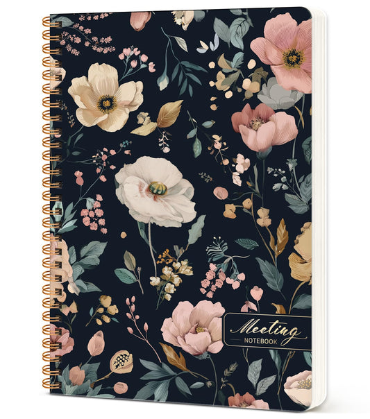 Meeting Notebook for Work Organization - Work notebook with action items, Meeting Minutes Planner Notebook, Perfect Office Supplies for Men & Women - Evening Petals