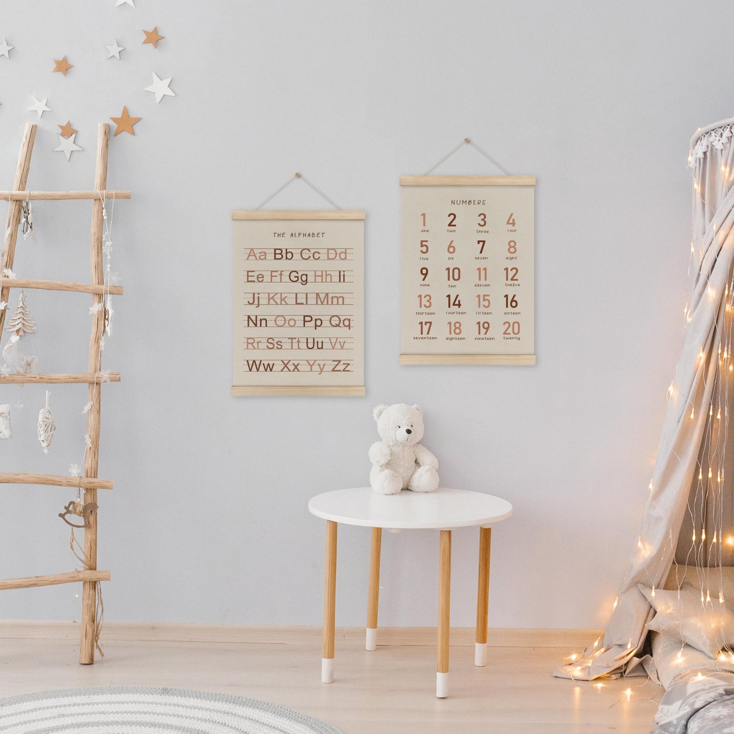 HRQKO Alphabet Numbers Poster Hanger Frame Set of 2, Girls Nursery Wall Decor, ABC Poster Wall Art with Wooden Frames, Burnt Orange Alphabet Banner Wall Hanging Decor for Toddler Playroom,12x16 Inch