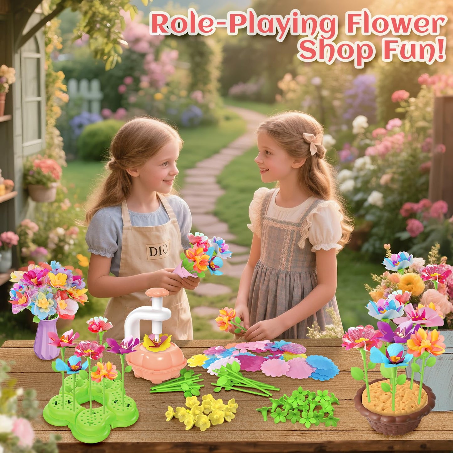 Kufanda 222 Pcs DIY Flower Bouquet Making Kit for Kids Ages 4-8 — Fabric Flower Craft Set with Embossing Machine, — Screen-Free STEM Educational Gift for Girls, Granddaughter Birthday Christmas