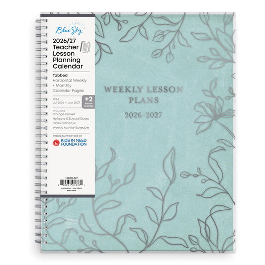 Blue Sky 2026-2027 Weekly and Monthly Academic Year Teacher Lesson Planner Calendar, July 2026 - June 2027, 8.5" x 11", Flexible Cover, Wirebound, Laminated Tabs, Storage Pocket, Prairie Aqua