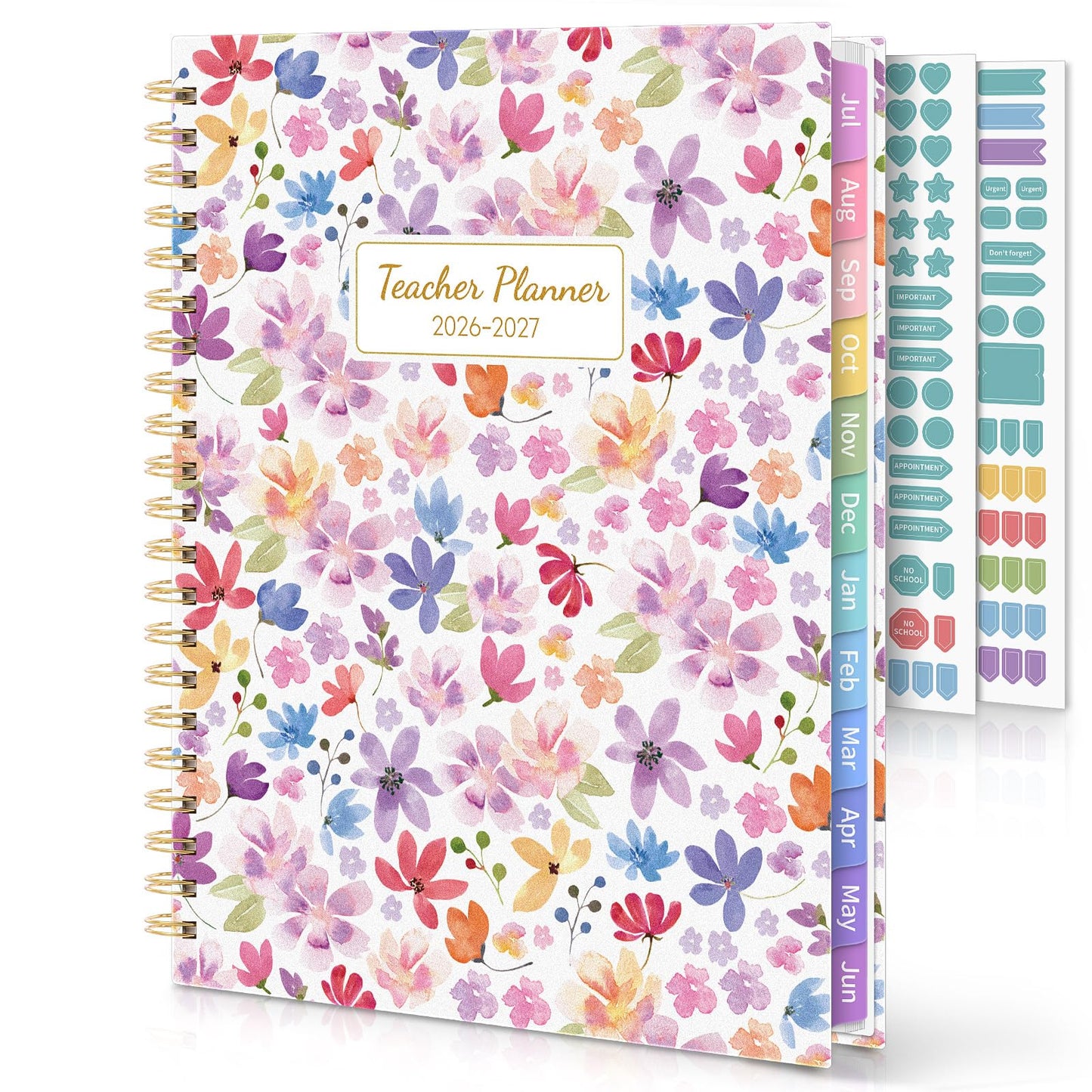 SKYDUE Teacher Planner 2026-2027 Academic Year, 8.5" x 11" Lesson Plan Book, July 2026-June 2027, 162 Pages, Monthly Tabs, Stickers, Weekly Lesson Planning, Student Tracking & Classroom Organization, Floral