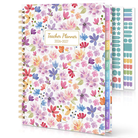 SKYDUE Teacher Planner 2026-2027 Academic Year, 8.5" x 11" Lesson Plan Book, July 2026-June 2027, 162 Pages, Monthly Tabs, Stickers, Weekly Lesson Planning, Student Tracking & Classroom Organization, Floral