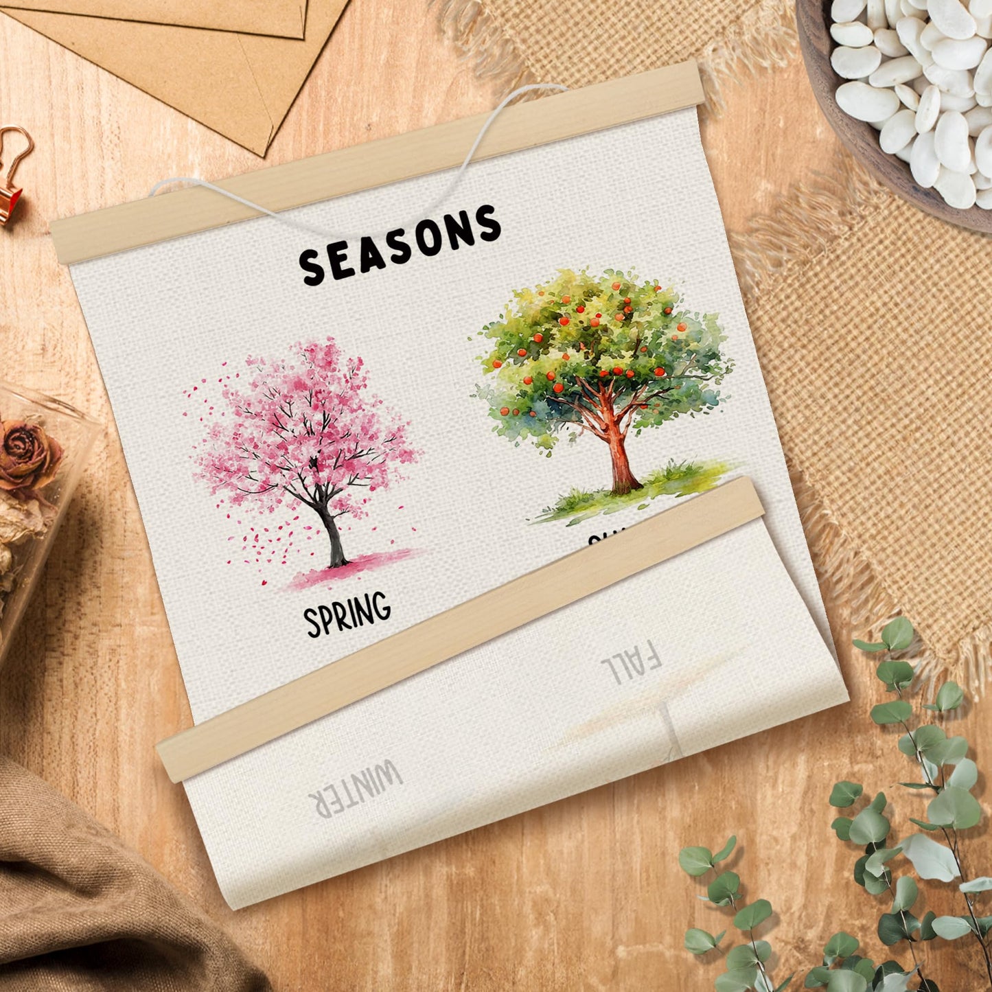 MOTERMATE Seasons Nursery Wall Art Poster for Classroom, Toddler Room Decor, Learning Educational Canvas Poster Hanger Frame for Toddlers Classroom, Kids Playroom Wall Hanging Banner Decor, 12x16In