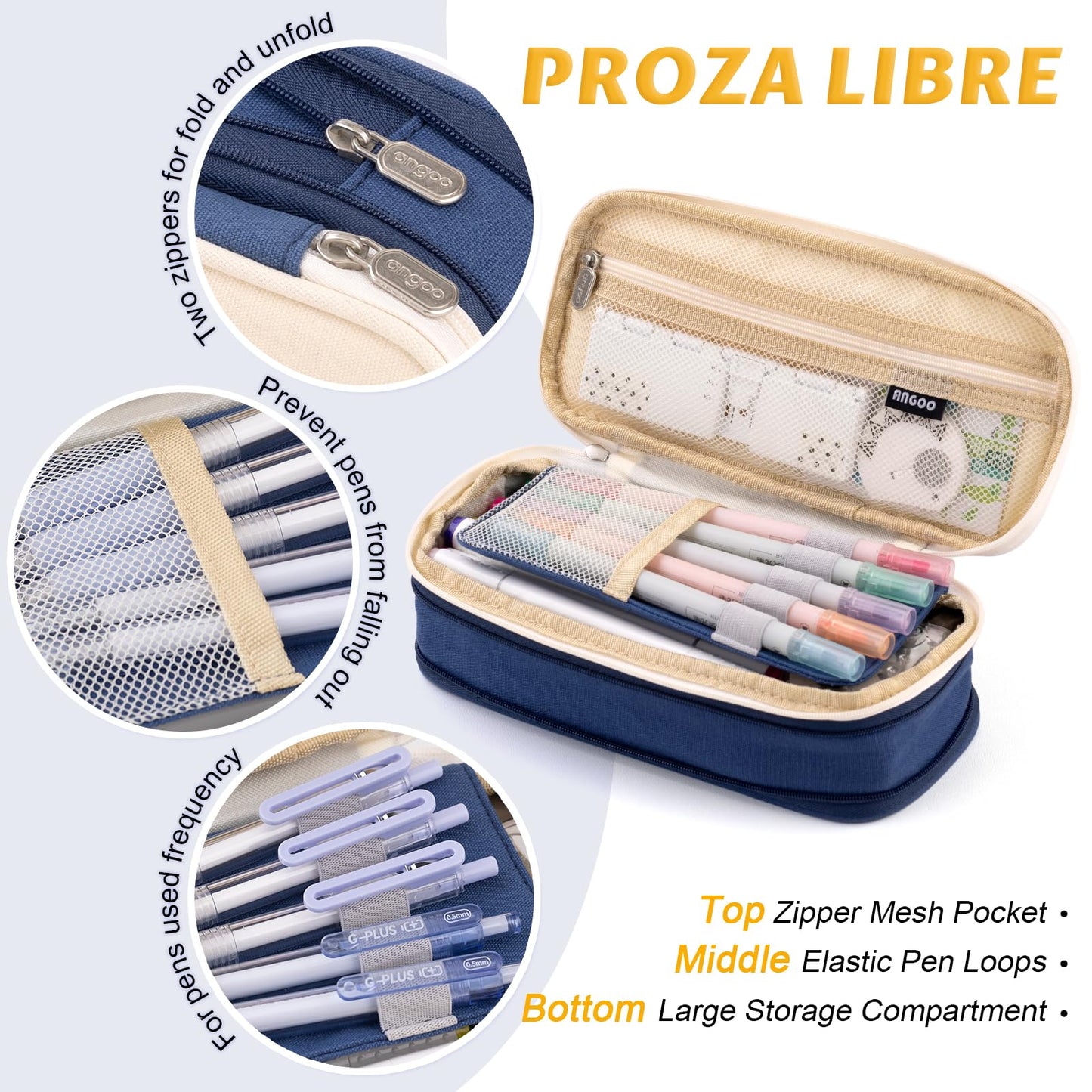 EASTHILL Big Capacity Pencil Pen Case Office College School Large Storage High Capacity Bag Pouch Holder Box Organizer Blue