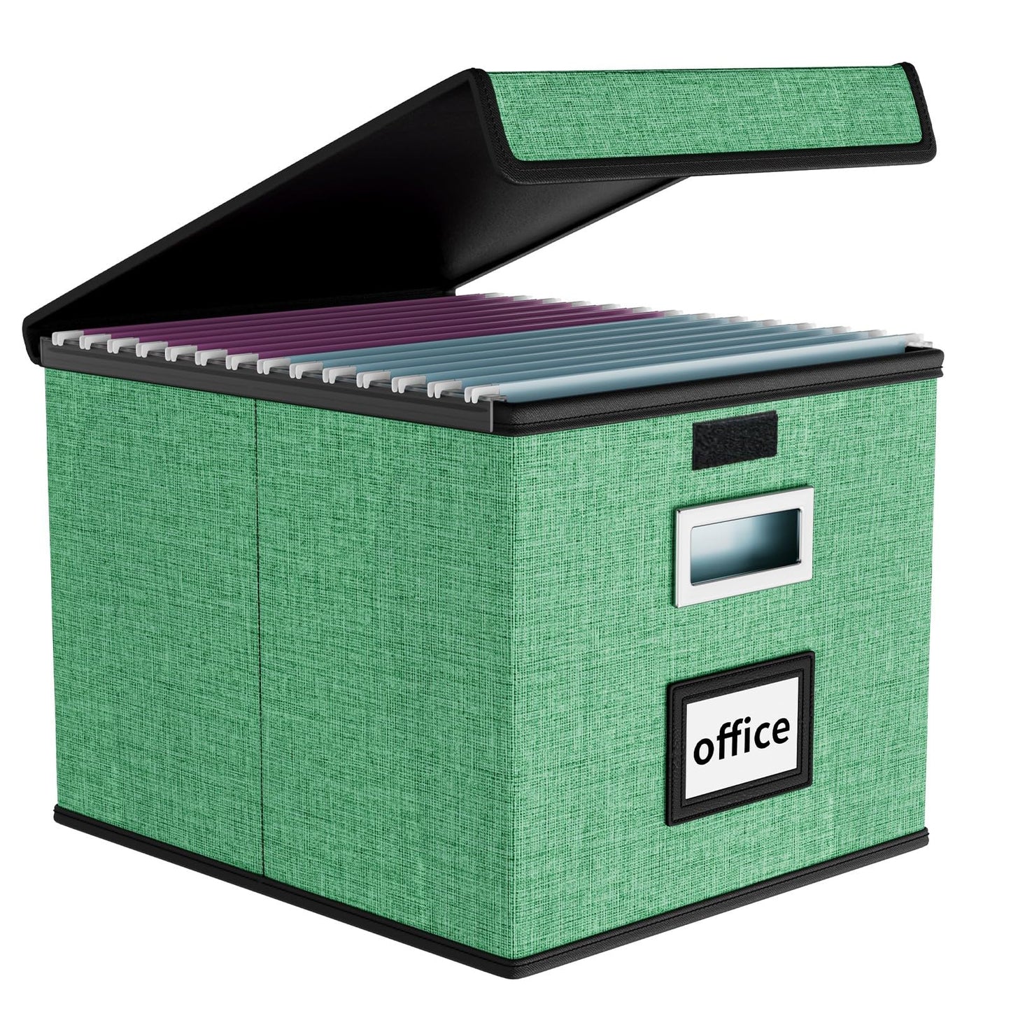 Huolewa File Organizer Box with Lid, Collapsible File Folder Organizer for Office Document Storage, Filing Box with Plastic Slide for Letter Size Hanging File Folders(1 Pack, Light Green)