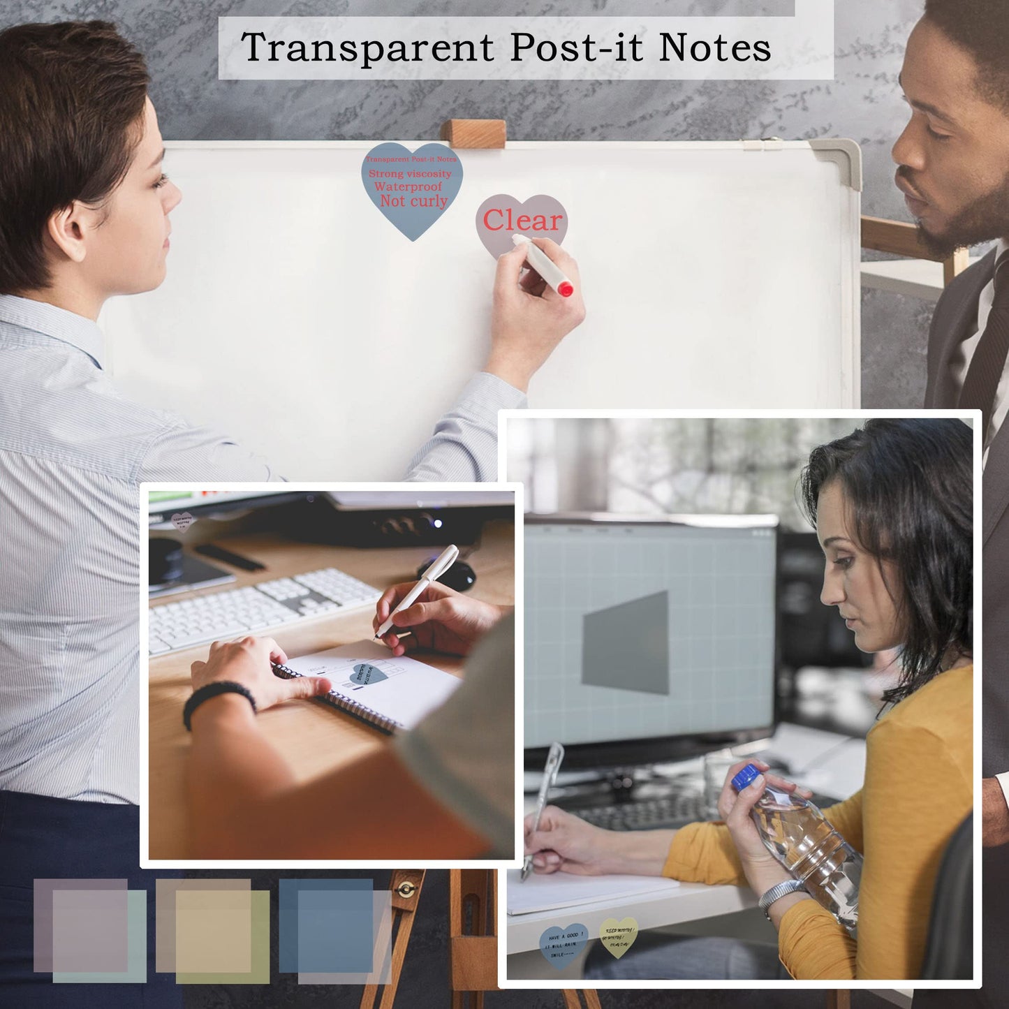 YOUDEFUL 800Pcs Transparent Sticky Notes, 2.76"x2.76" Clear Heart Sticky Notes, Waterproof Translucent Sticky Note Pads for Books Annotation, Clear Post it Notes for Bible Study, School, Office