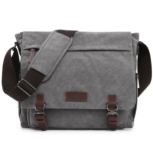 Dasein Large Vintage Canvas Messenger Shoulder Bag, Grey, 15in Laptop