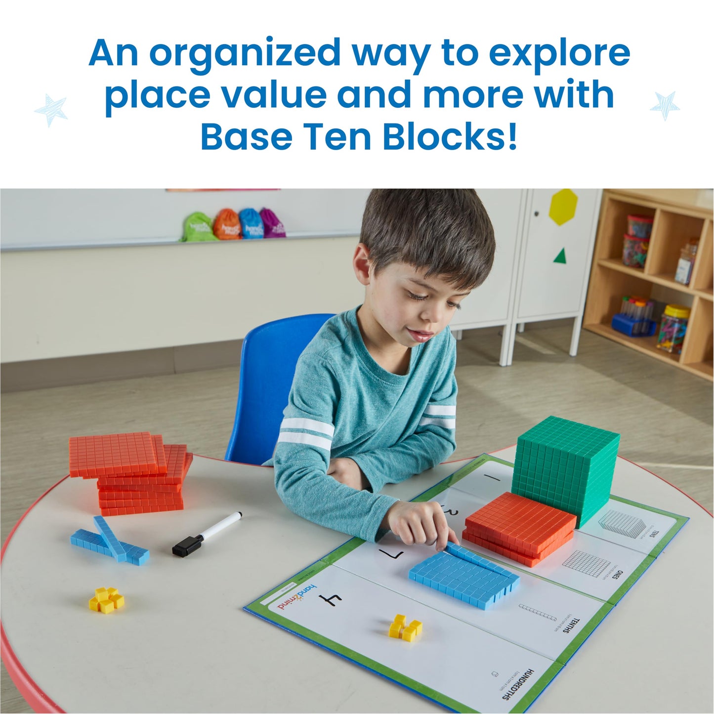 hand2mind Multicolored Base Ten Blocks Activity Set, Place Value Manipulatives, Base 10 Blocks for Math, Counting Cubes, Math Manipulatives 1st Grade, Small Group Classroom Must Haves (133 Pieces)