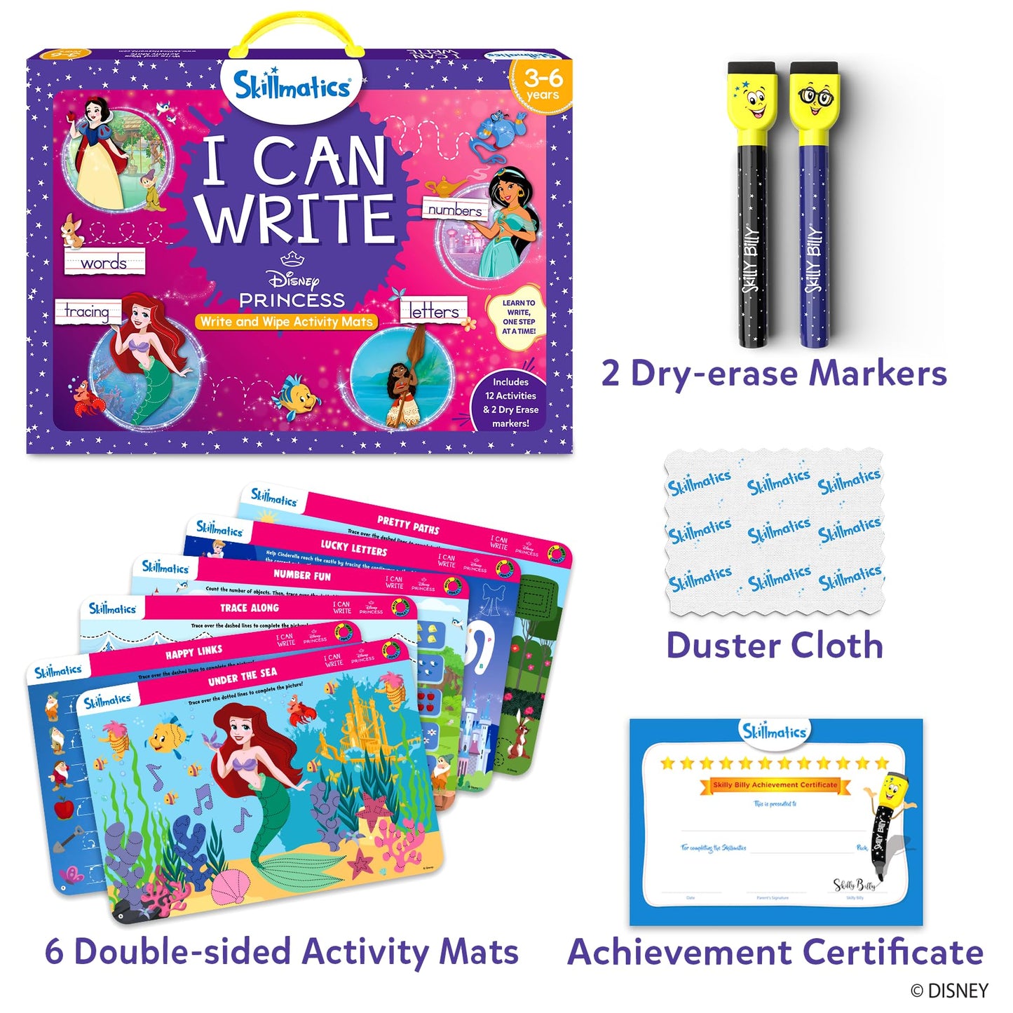 Skillmatics I Can Write Disney Princess - Reusable Preschool Learning Activities, Educational Toys & Games, Handwriting Aid, Back to School, Screen-Free Fun, Gift for Students, Kids, Toddlers Ages 3-6