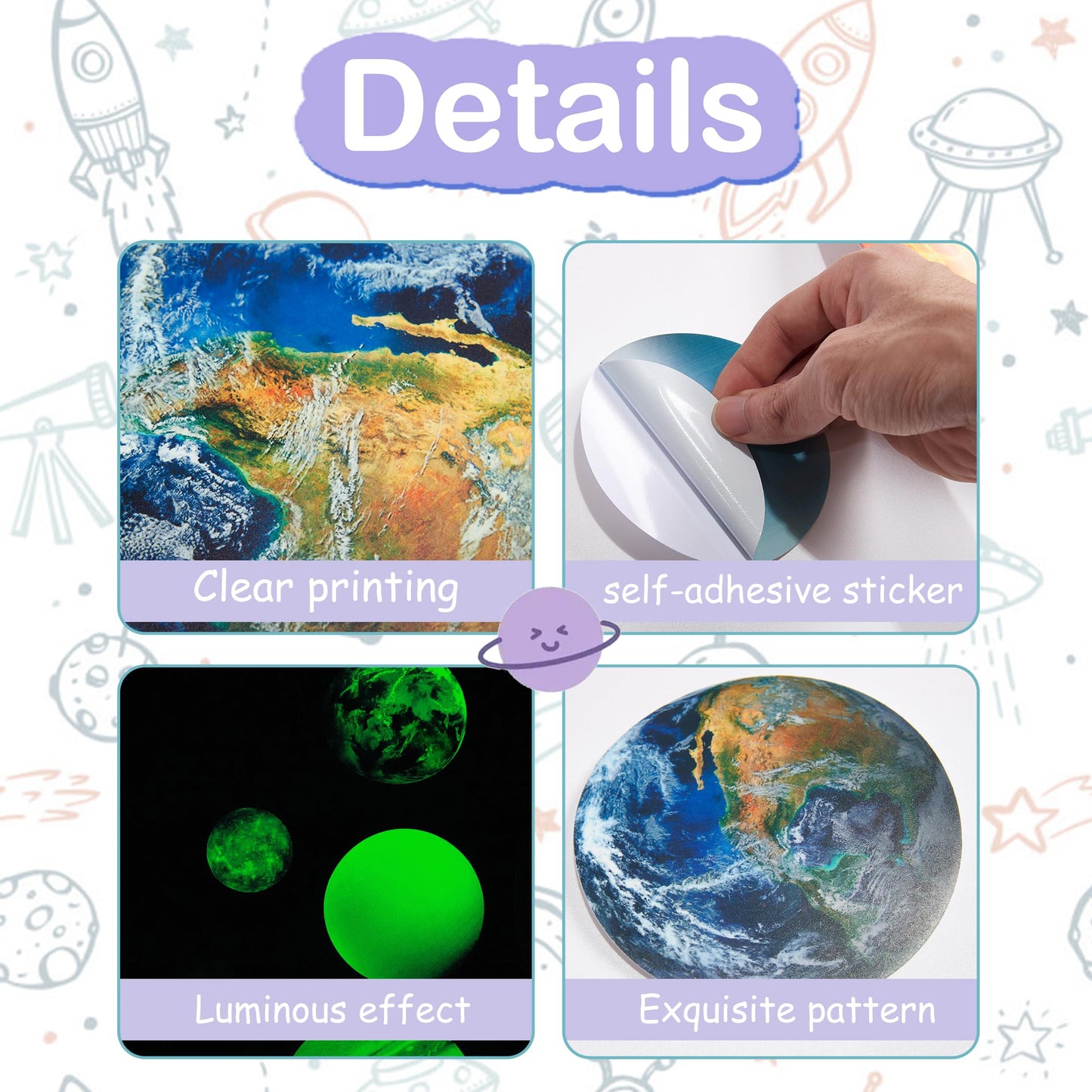 Glow in The Dark Stars Solar System Wall Decals, Star and Planets Stickers for Ceiling, Kids Wall Sticker Space Room Decor (Green)