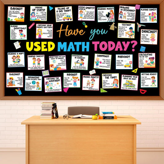 gisgfim Everyday Math Bulletin Board Set Classroom Decoration Mathematics in Daily Life Paper Cutout for Back to School Have You Used Math Today Educational Wall Chalkboard Decor Teacher Supply