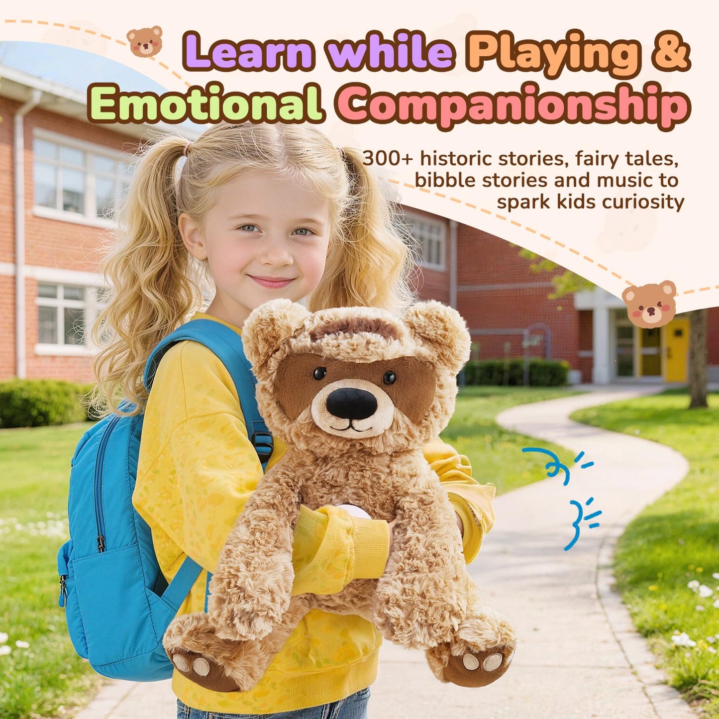 AI Talking Interactive Plush Toy Figure, ChatGPT Smart Storytelling Singing Teddy Bear Gift AI Stuffed Animals English Spanish, Educational Emotional Companion, Real-Time Voice AI Toys for Kids Age 3+