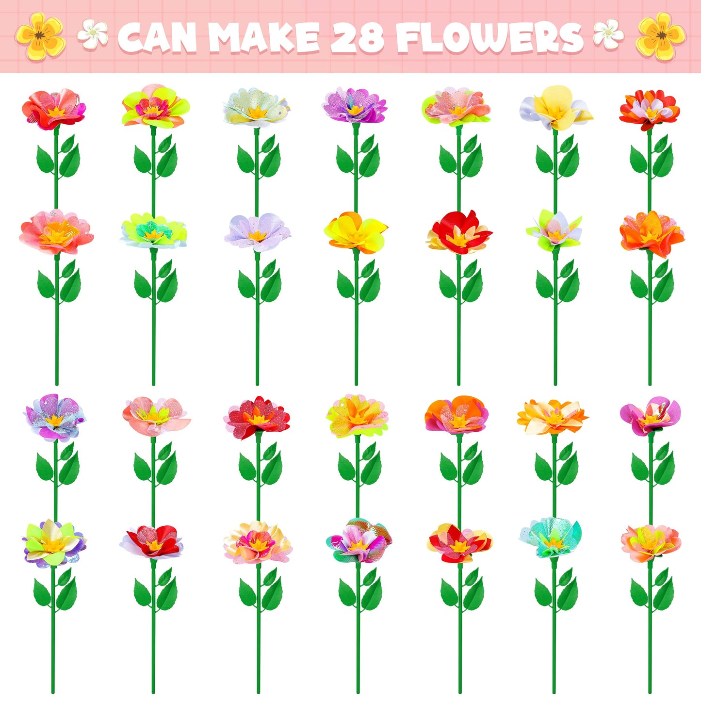 Toyly DIY Fabric Flower Bouquet Toy Accessories with 2 White Vases - Flower Market Toy Fitting Set - Arts & Crafts Toy