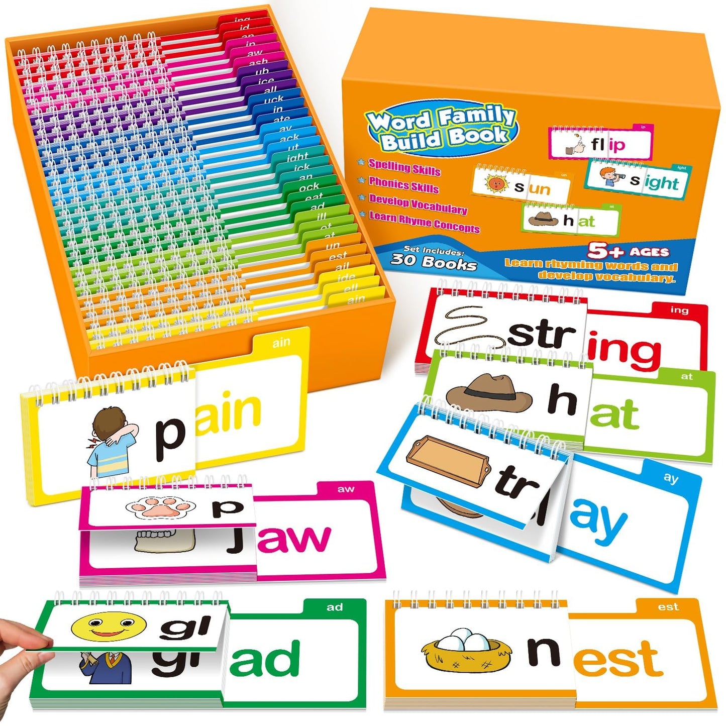 SkilLify Word Family Build Book Phonics Flash Cards, 30 Read and Rhyme Flip Books, Sight Words Flash Cards Kindergarten, Learn to Read Flip Books for Kids Homeschool Preschool Classroom Must Haves