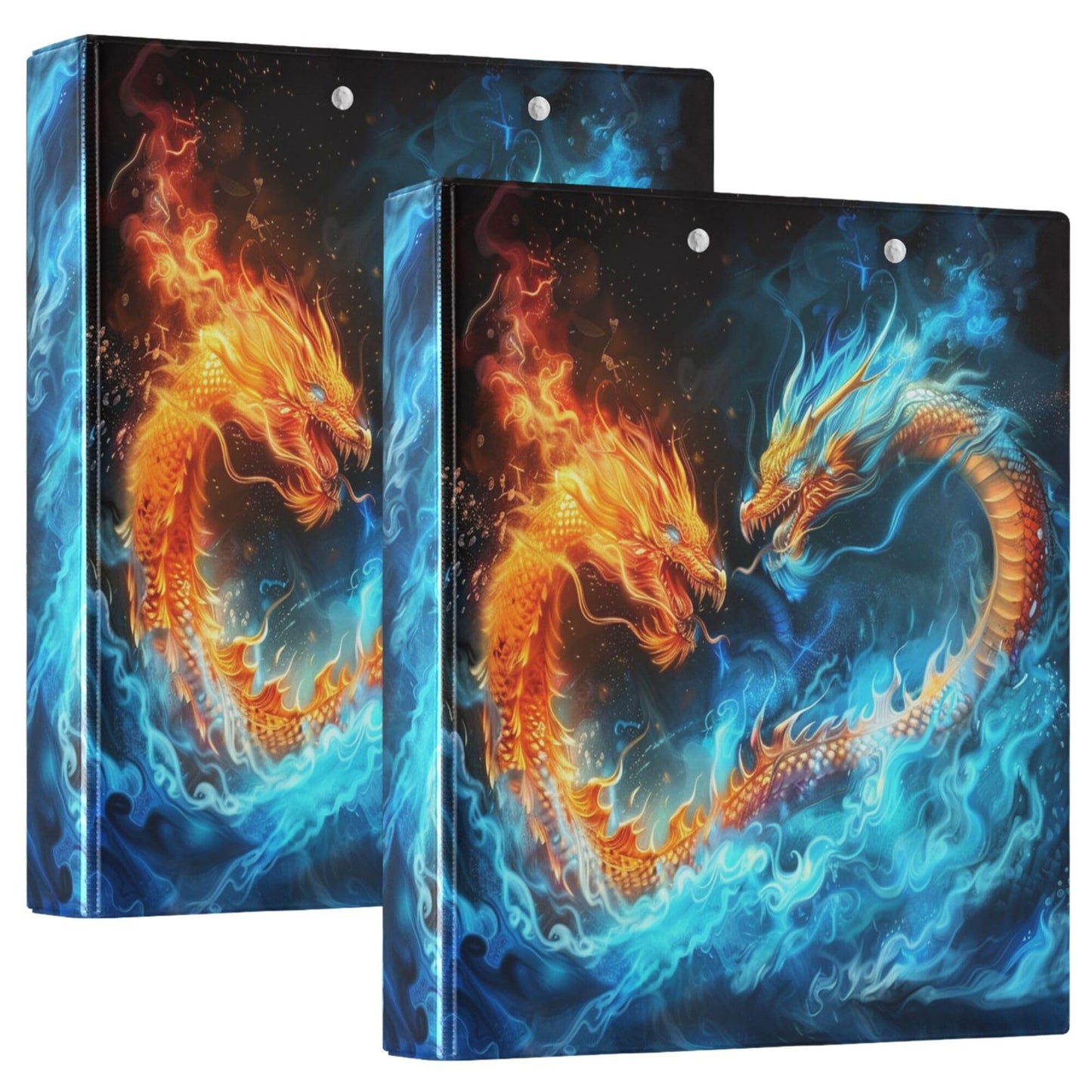 Dragon Round Ring Binders 1.5 Inch Dinosaur Ice Fire Legend Galaxy Stars Red Green Demon Evil 3 Ring Clipboard Binder for Office School Work Supplies File Folder 200 Sheet Capacity Easy Open