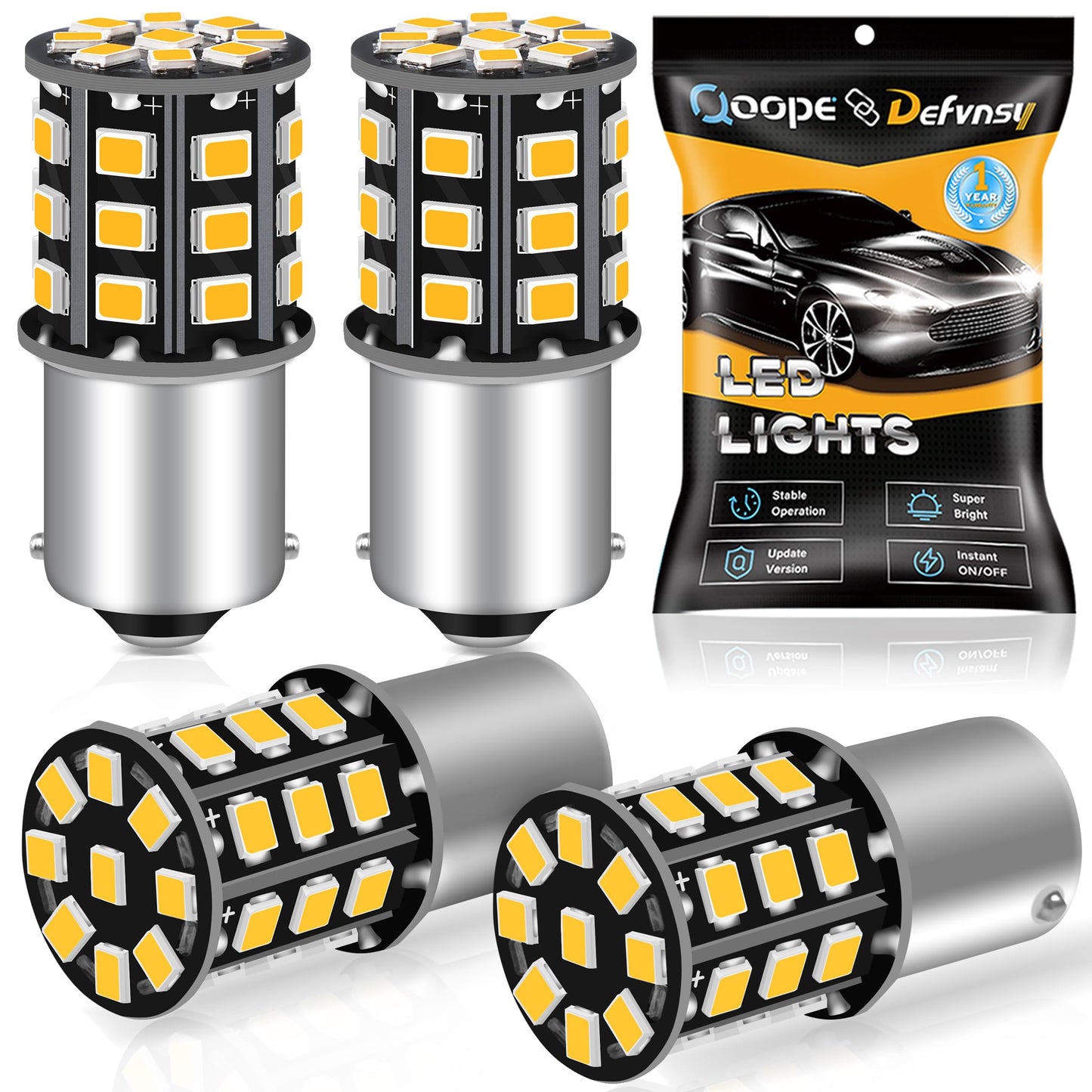 Qoope 1156 LED Bulb Amber, 33SMD 12V-24V BA15S, Model AMBL0017CN-A, Pack of 4