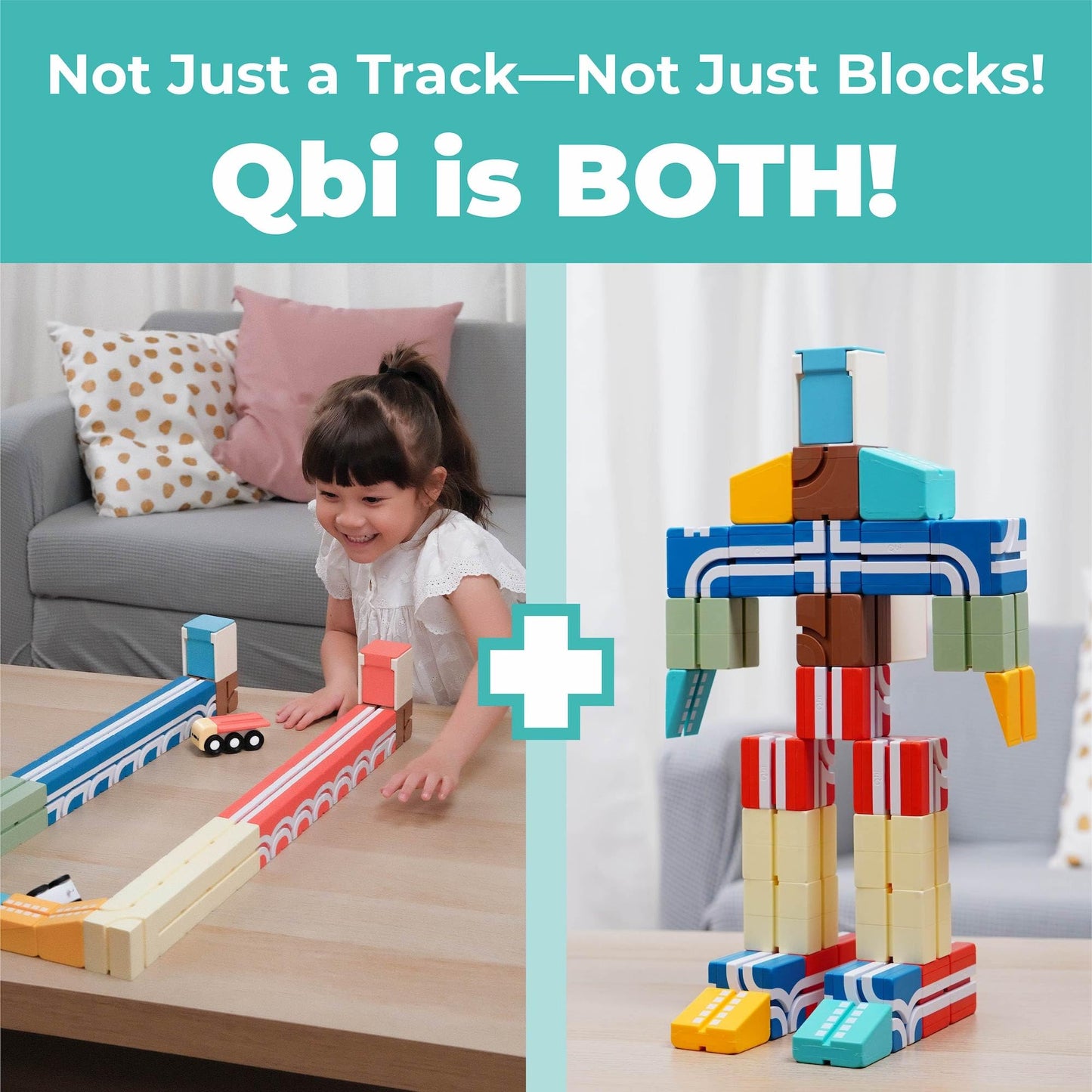 QBI Magnetic Blocks Play Starter Set – STEM Magnet Building Toys for Kids Ages 3-5, 4-in-1 Race Car Track with 4 Cars & 2 Ramps, Birthday Gift (36 PCS)