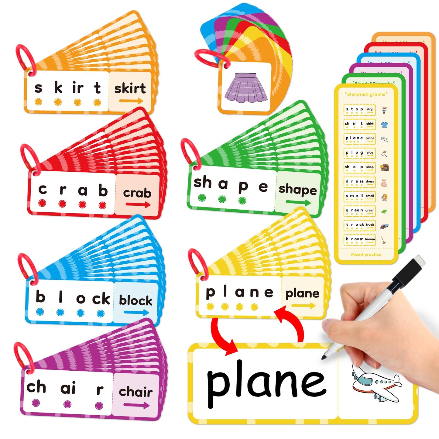 Kasfalci Blends & Digraphs Cards,Phonics Games,Speech Therapy Toys for Toddlers Kids,Learn to Read,Spelling Reading Learning Sight Word Games,kindergarten Preschool Learning Activities,Educational Toy