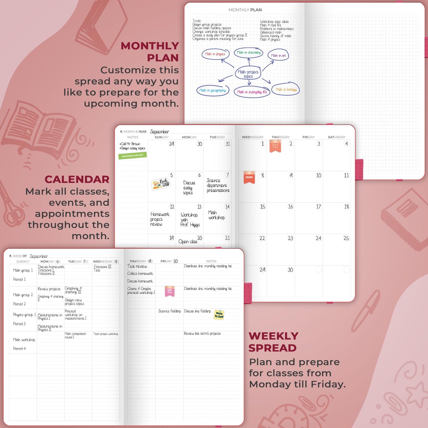 Clever Fox Teacher Planner – School Year Planner with Calendars & Lesson Plans – Teacher Plan Book for Classroom & Homeschool Organization - Undated, 7x10″, Hardcover (Fuchsia)
